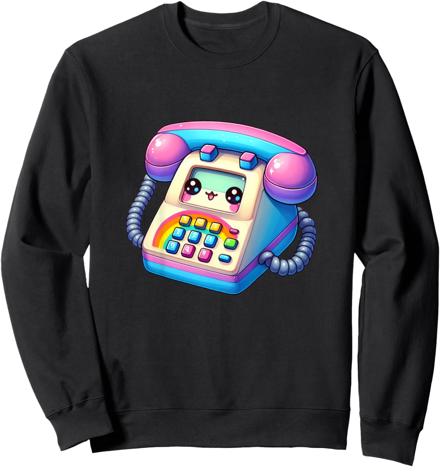 Kids Telephone Kawaii 90's Retro For Kids Boys Girls Sweatshirt - Sweatshirt | Black