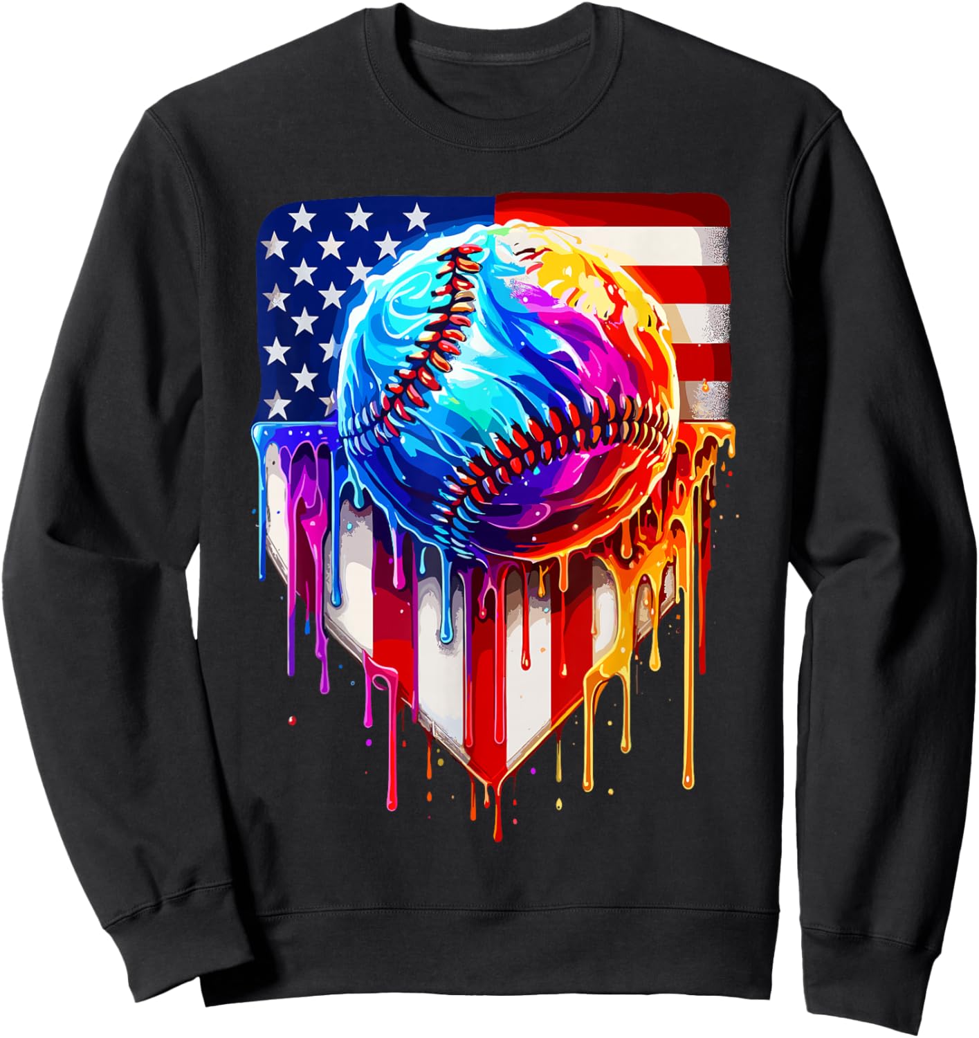 Baseball Ice Cream American Flag Drip Sweatshirt - Sweatshirt | Black
