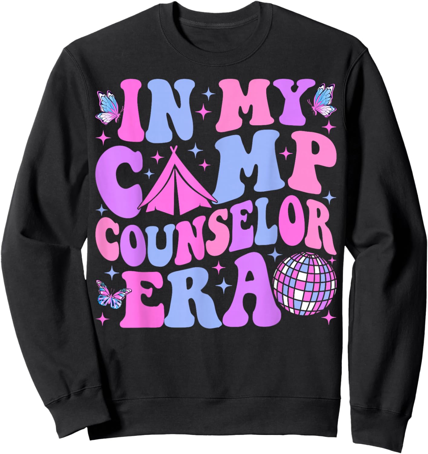 in My Camp Counselor Era Groovy Summer Camp Counselor Sweatshirt - Sweatshirt | Black