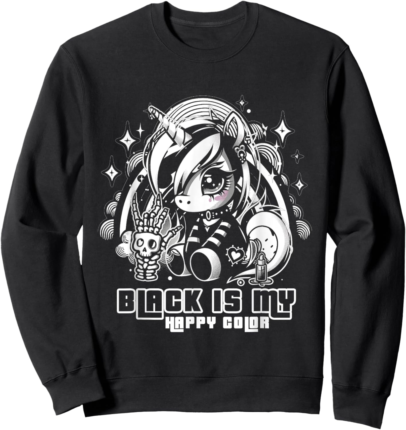 Black Is My Happy Color Goth Girl Emo Gothic Unicorn Sweatshirt - Sweatshirt | Black
