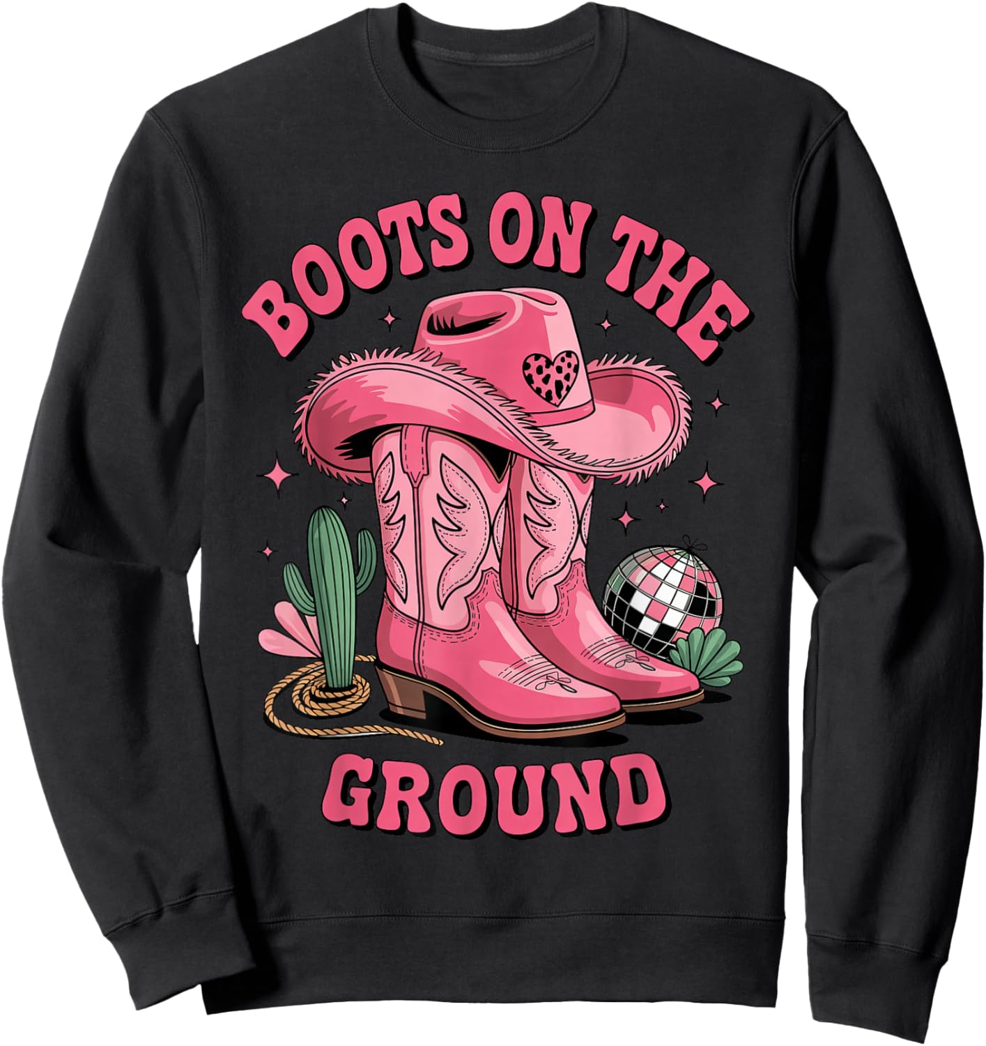 Pink Cowgirl Boots on Ground Retro Western Country Style Sweatshirt - Sweatshirt | Black