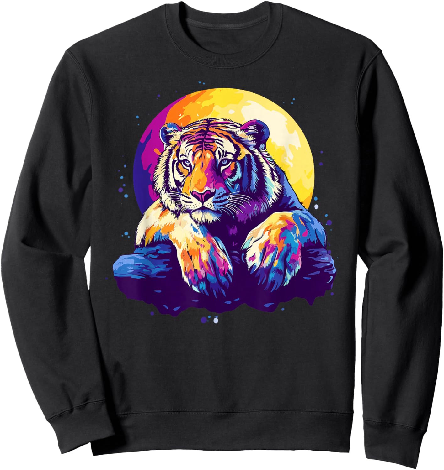 Colorful Tiger Resting Under Moonlight Sweatshirt - Sweatshirt | Black