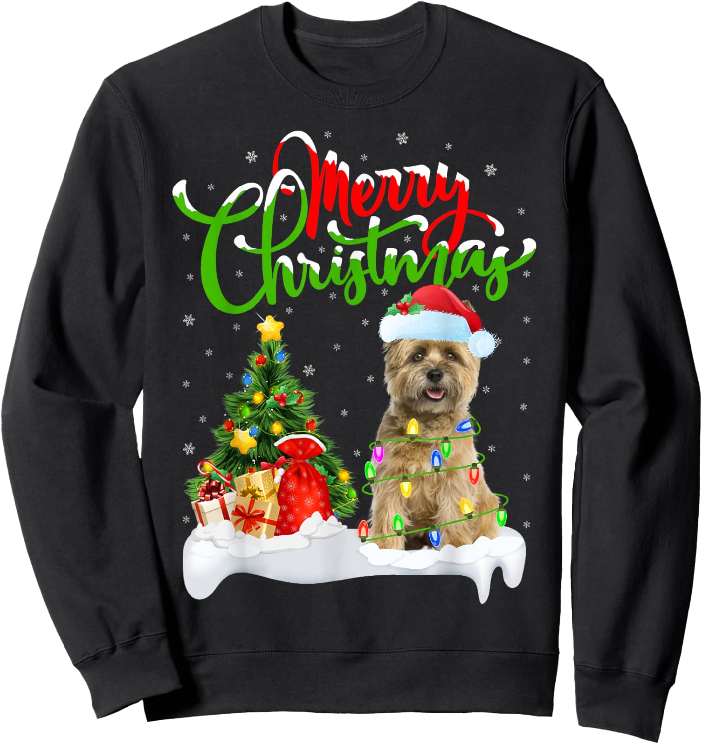 Xmas Tree Lights Santa Hat Cairn Terrier Dog Christmas Women Kids Sweatshirt - Sweatshirt | Black