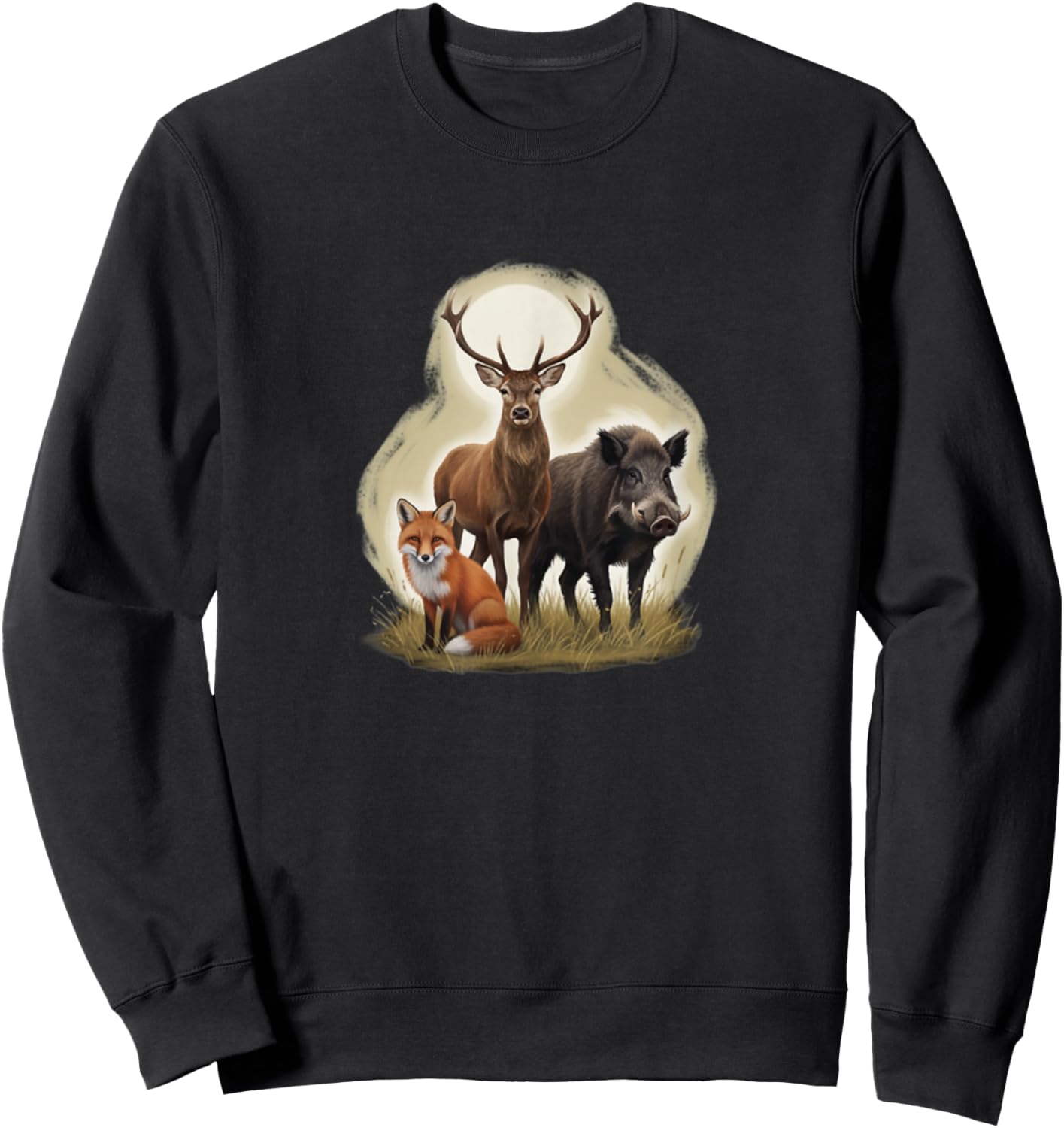 Forest Animal Design, Deer, Boar and Fox Sweatshirt - Sweatshirt | Black