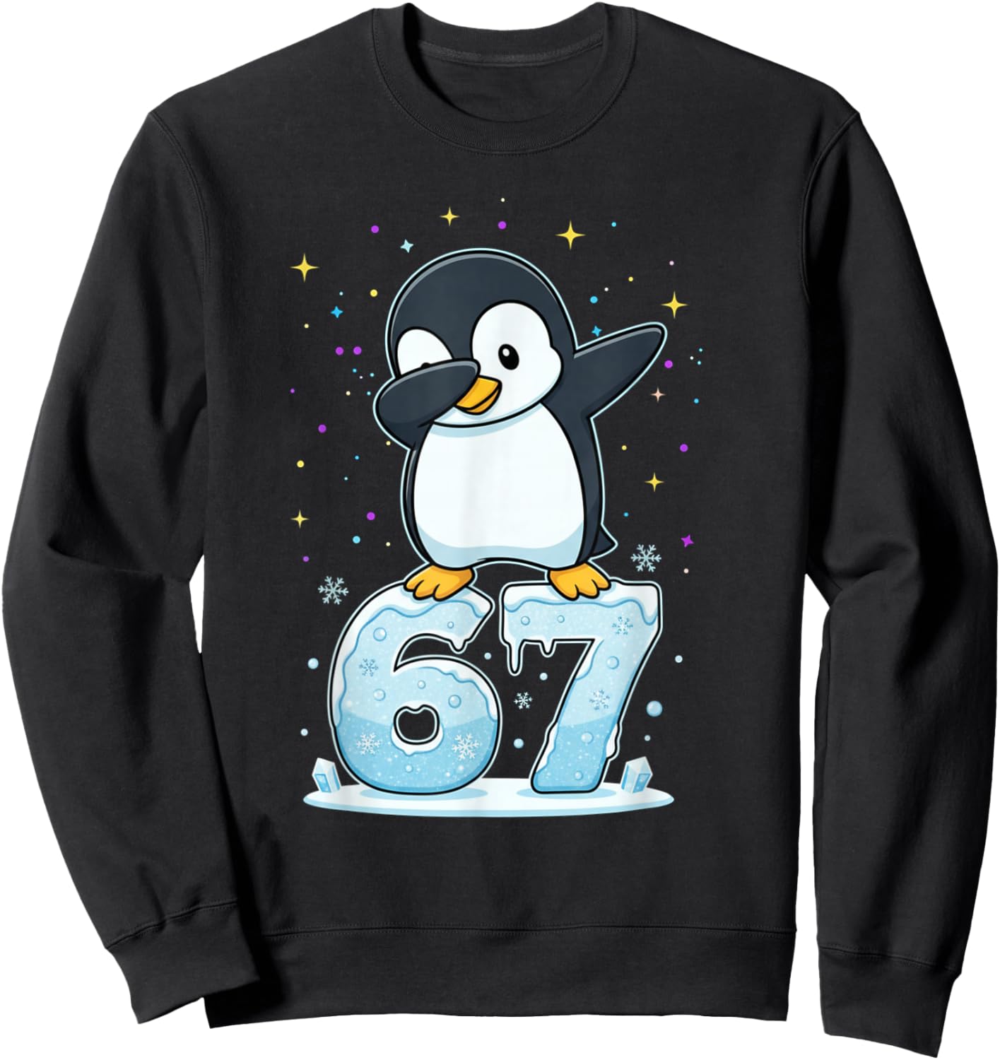 Dabbing Penguin 67 Funny Six Seven Gen Z Slang Meme Cute Sweatshirt - Sweatshirt | Black