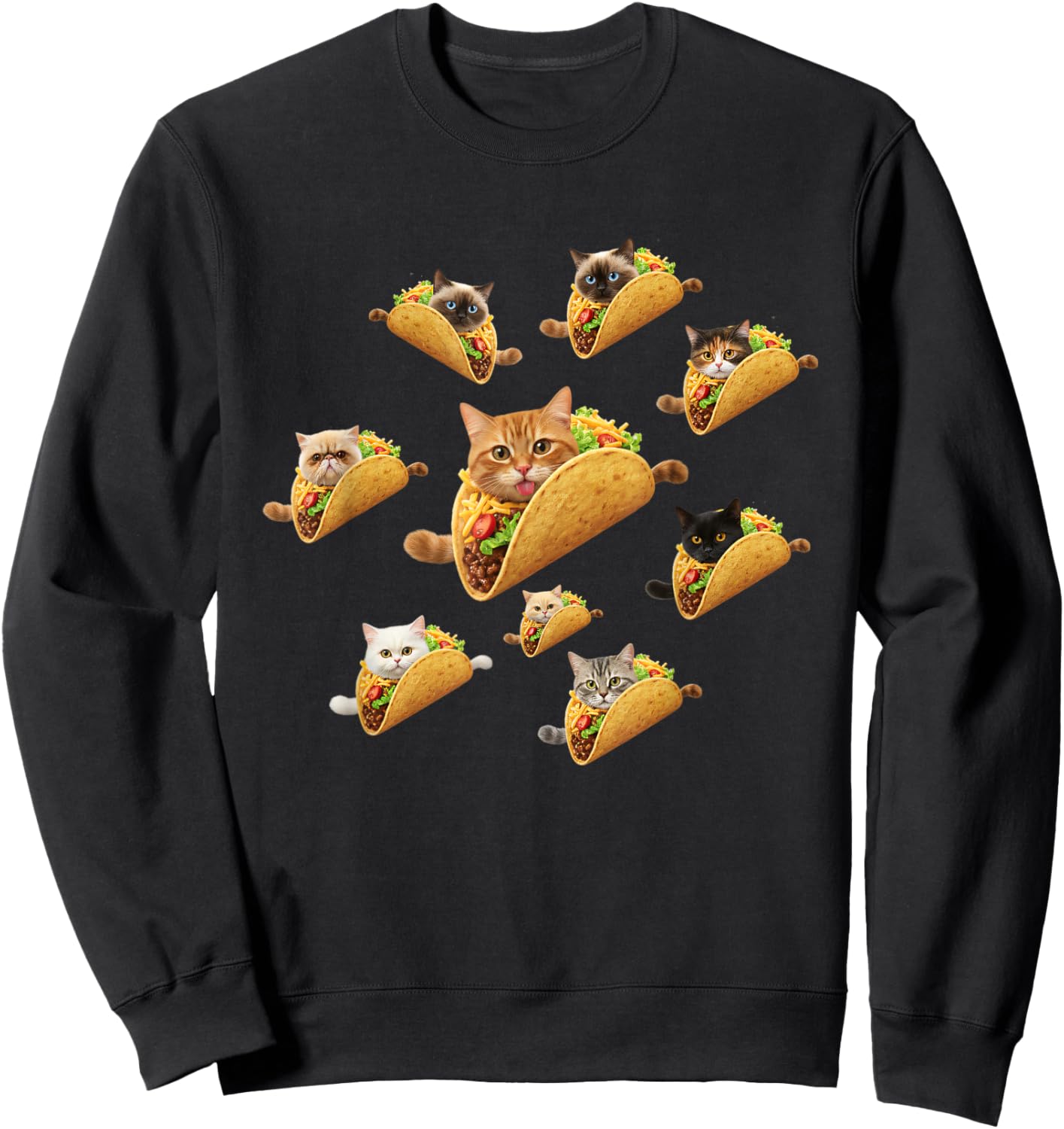 Cat Taco Lovers Cute Cat Taco Pattern Funny Food Pet Fan Sweatshirt - Sweatshirt | Black