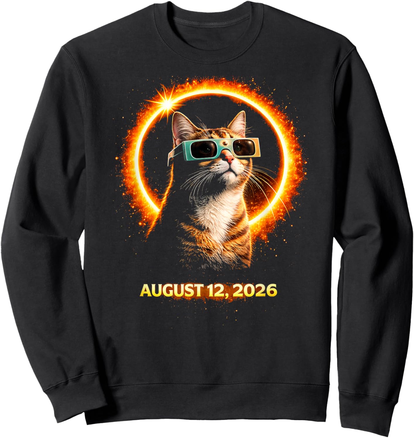 Sonnenfinsternis Katze 12. August 2026 Design Sweatshirt - Sweatshirt | Black