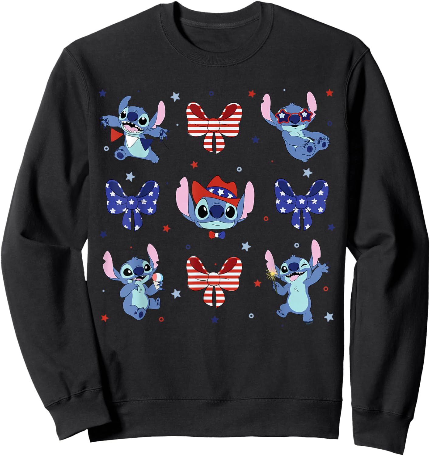 Disney Stitch Americana 4th of July Coquette Bows USA 250th Sweatshirt - Sweatshirt | Black