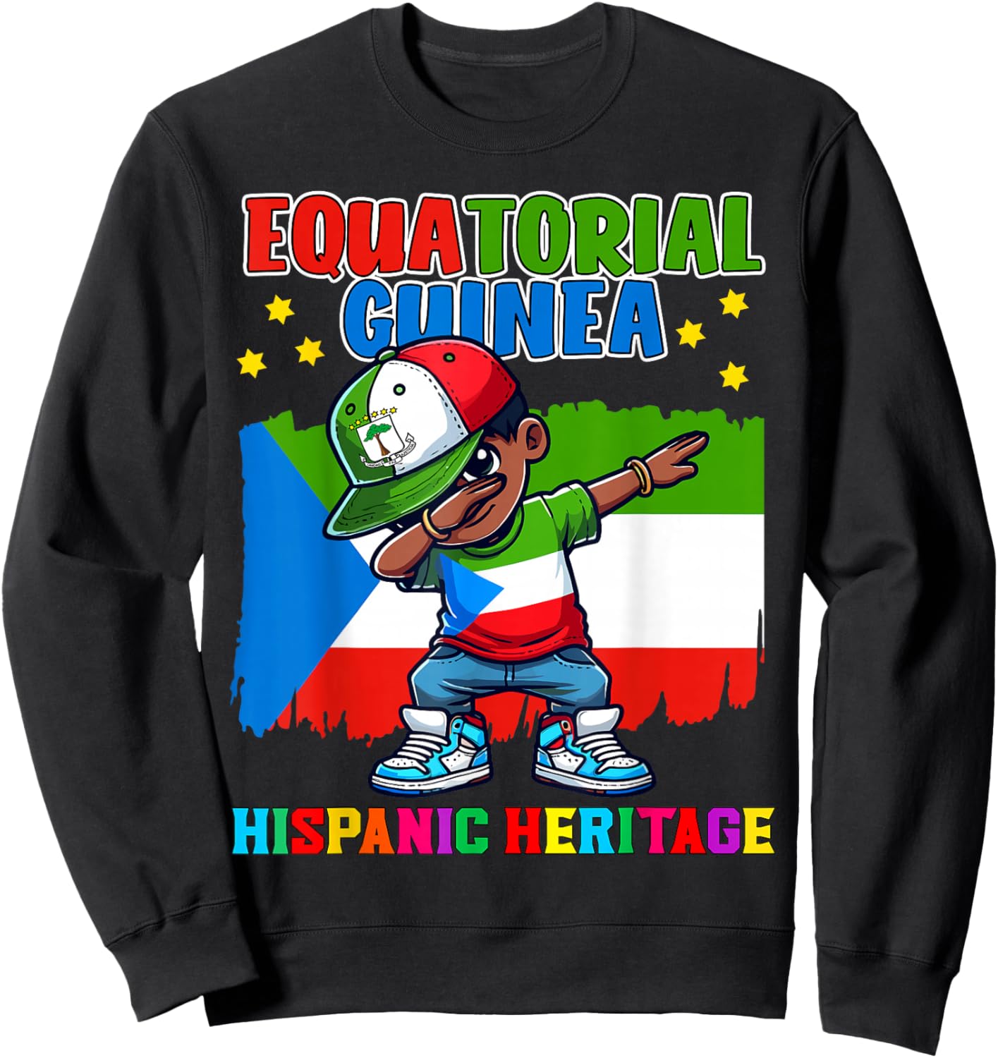 Equatorial Guinea Dabbing Kid Hispanic Heritage Celebration Sweatshirt - Sweatshirt | Black