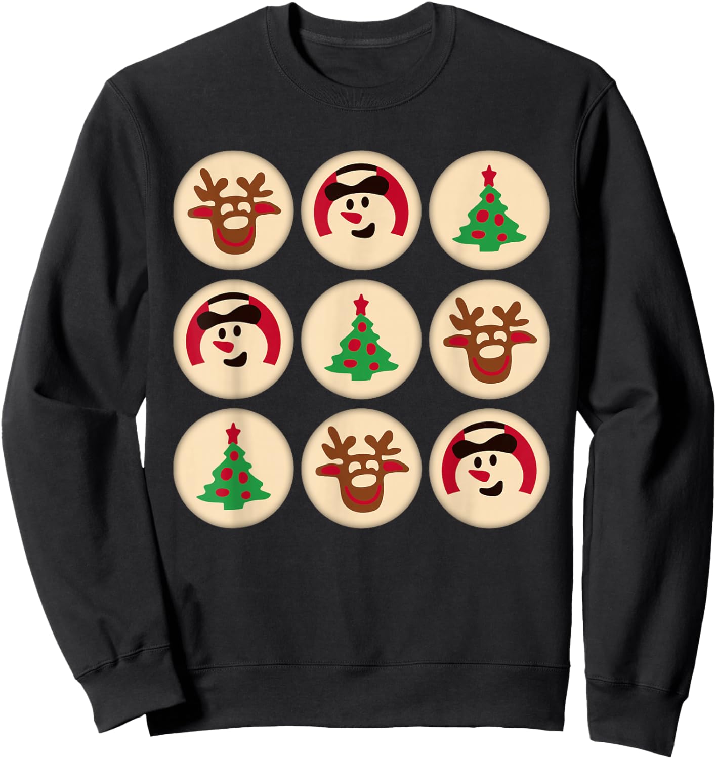 Christmas Cute Sugar Cookie Christmas Tree Snowman Reindeer Sweatshirt - Sweatshirt | Black