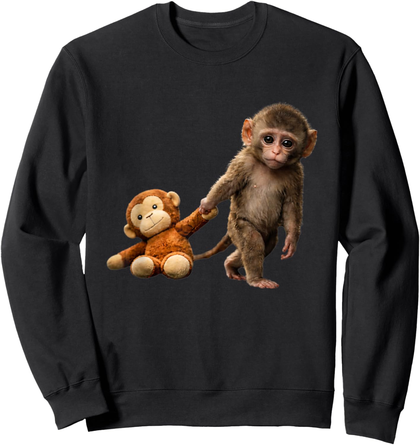 Baby Monkey Punch Plush Cute Monkey Japan Zoo Punch Monkey Sweatshirt - Sweatshirt | Black