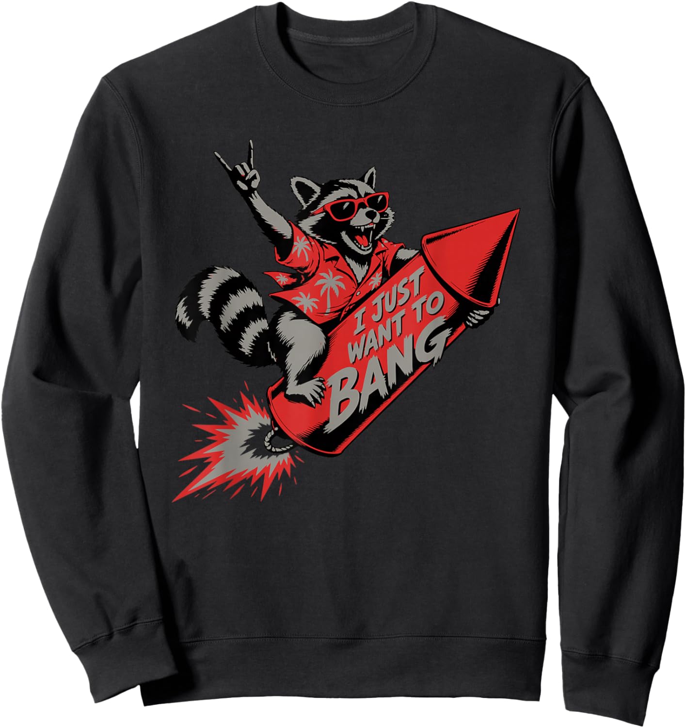 Funny Raccoon I just Want to Bang July Fourth Sweatshirt - Sweatshirt | Black
