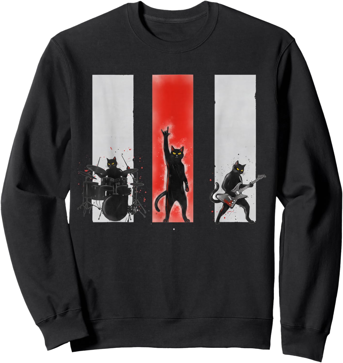 Punk Rock Band Funny Cats Rock and Roll Music Lover Humor Sweatshirt - Sweatshirt | Black