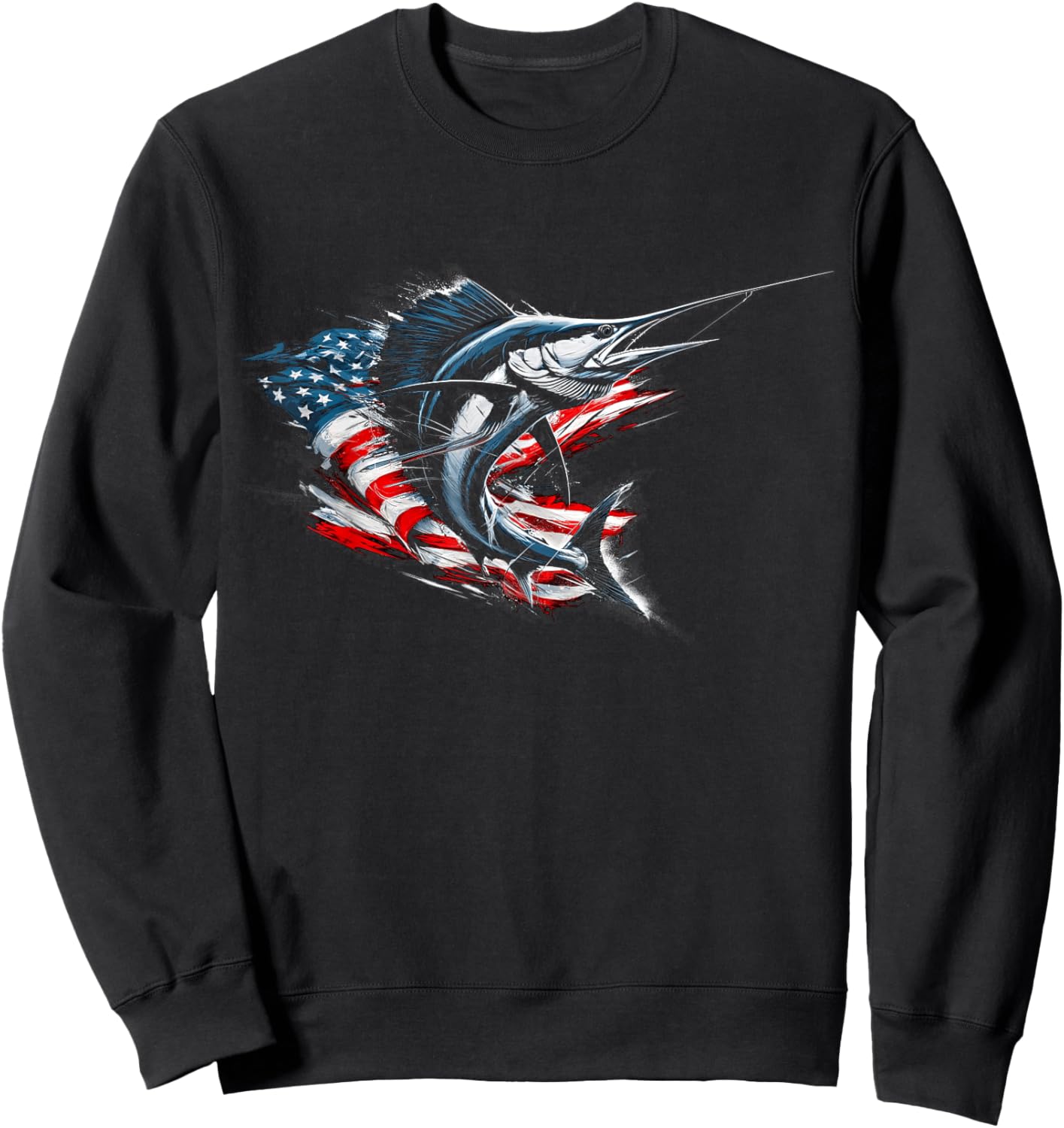 Sailfish American Flag Patriotic Fishing Graphic Design Sweatshirt - Sweatshirt | Black