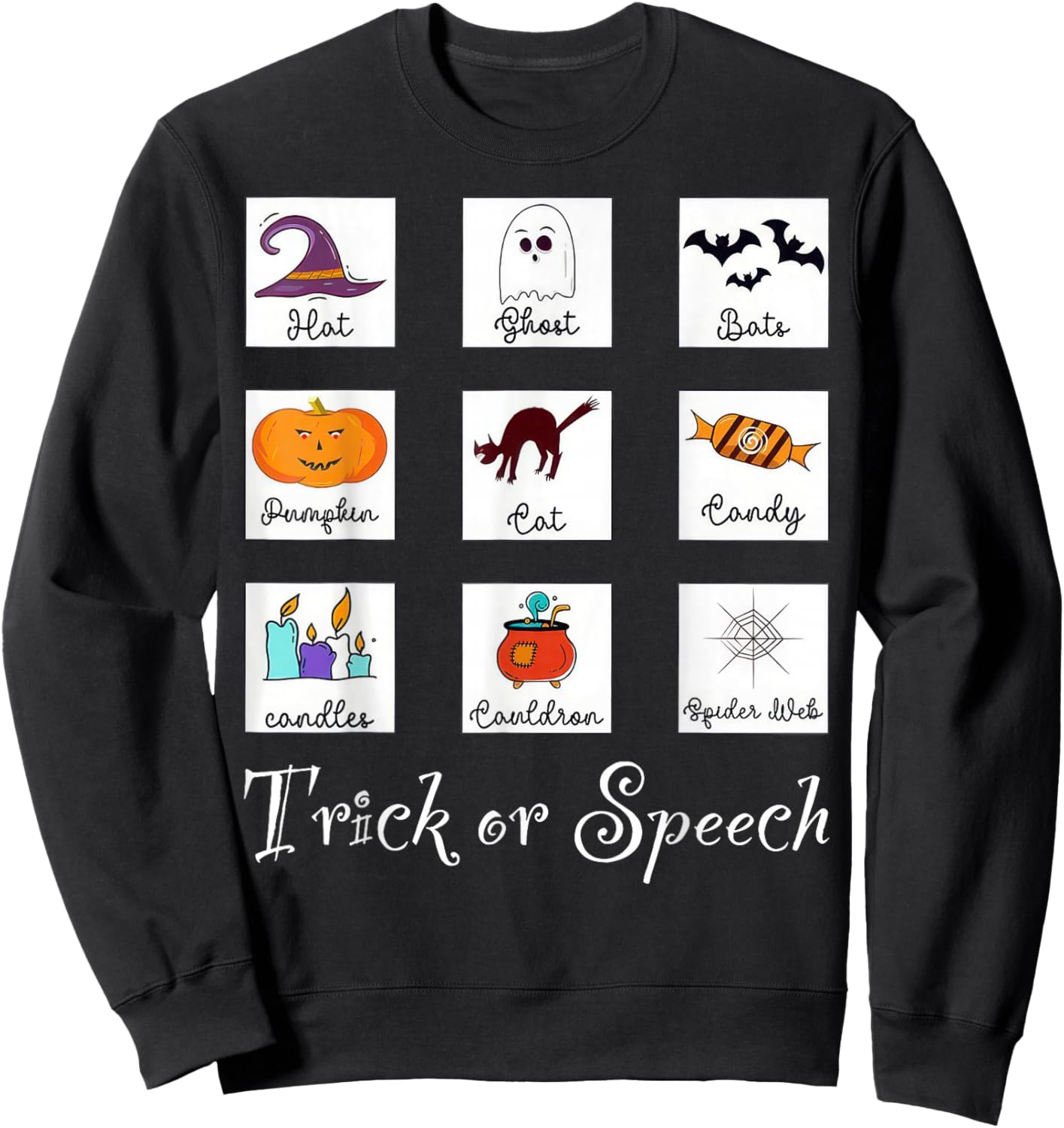 Trick or Speech Retro SLP Halloween Speech Therapy Halloween Sweatshirt - Sweatshirt | Black