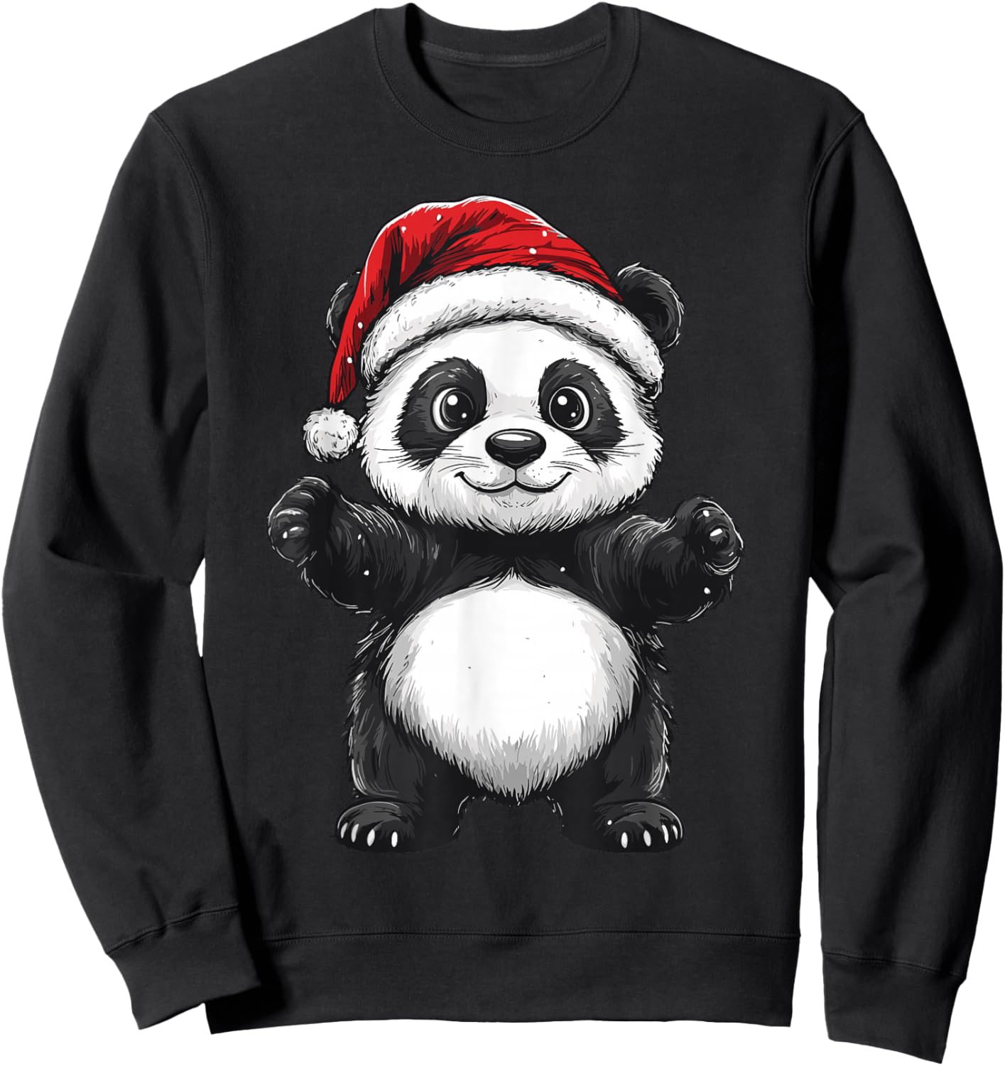 Panda Santa Hat Christmas Boys Girls Kids Panda Lover Pajama Sweatshirt - Sweatshirt | Black