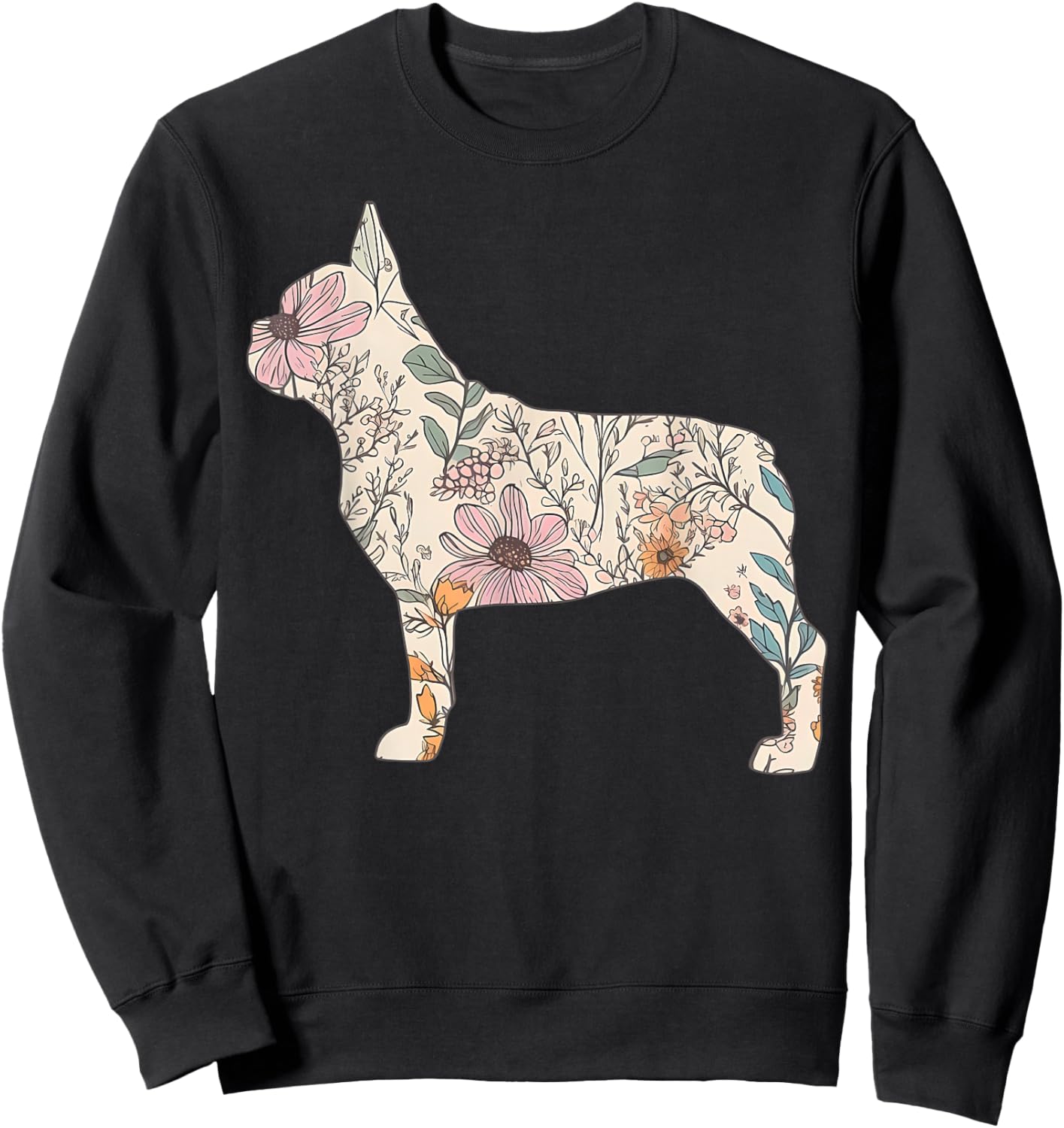 Floral French Dog Silhouette Dog Pet French Bulldog Flower Women Sweatshirt - Sweatshirt | Black
