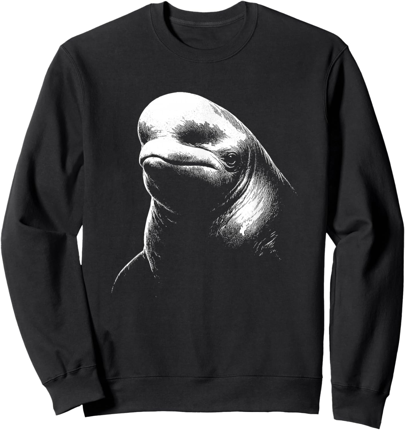 Beluga Whale Portrait Black and White Animal Lover Sweatshirt - Sweatshirt | Black