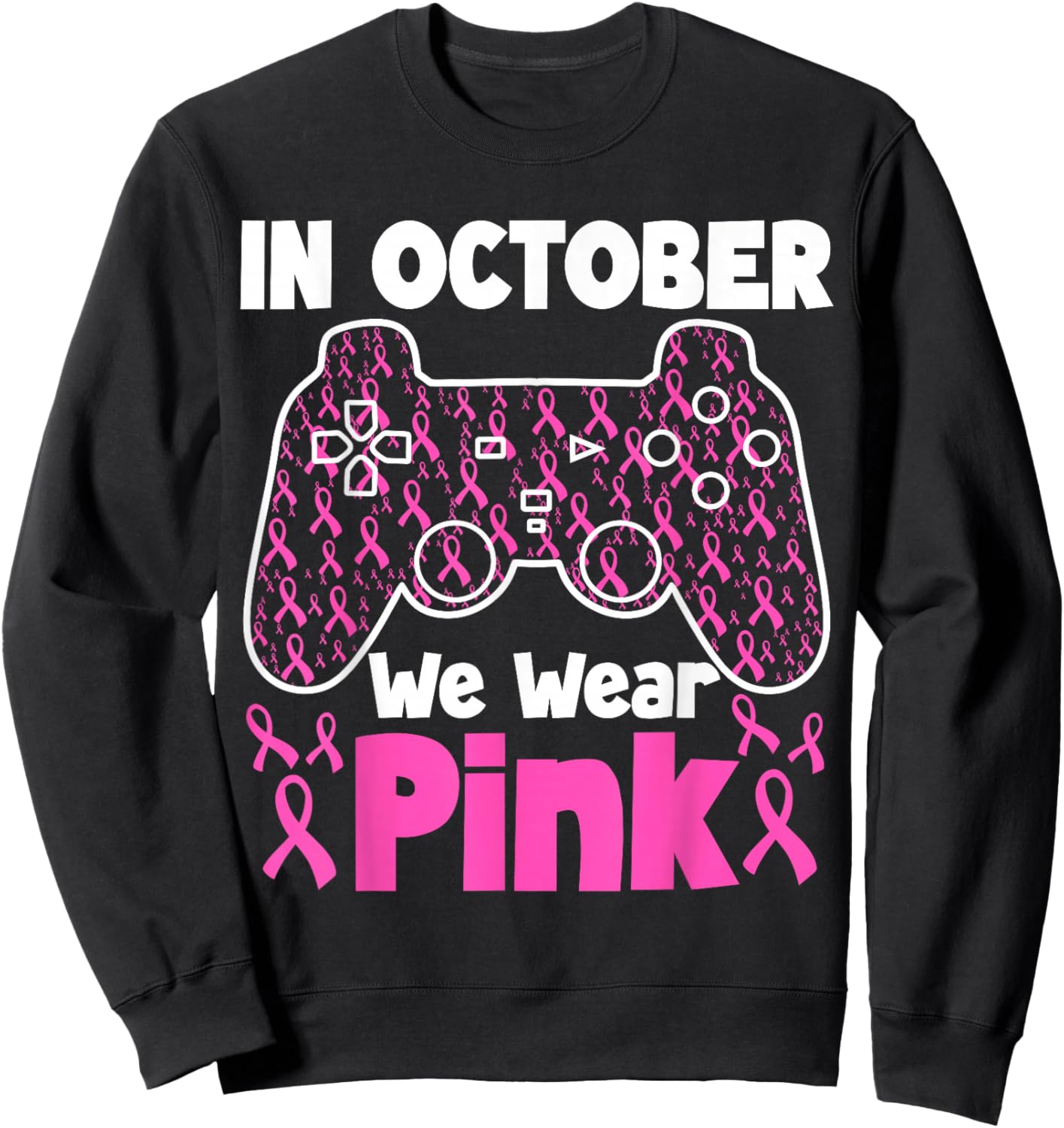 in October We Wear Pink Breast Cancer Gaming Kids Boys Youth Sweatshirt - Sweatshirt | Black