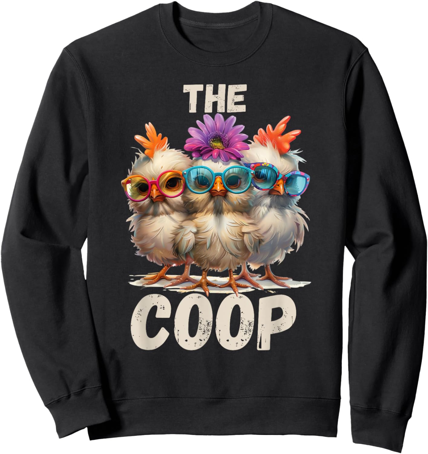 Rustic Charm by Steel Living Ultd. The Coop Chicken Trio - -Adults, Black, Small, Short Sleeve Sweatshirt - Sweatshirt | Black