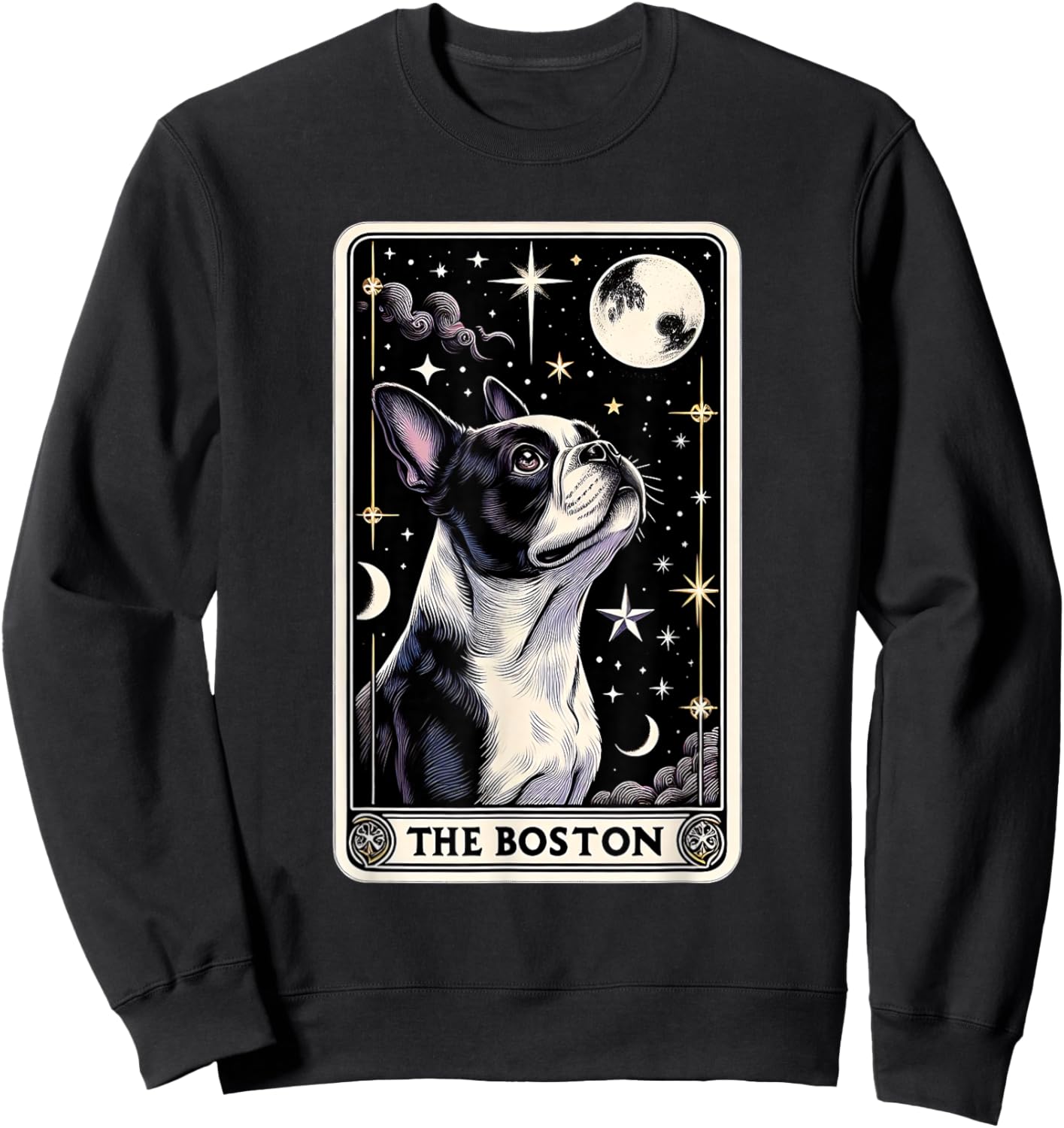 Boston Terrier Tarot Card Star with the Moon Men Women Kids Sweatshirt - Sweatshirt | Black