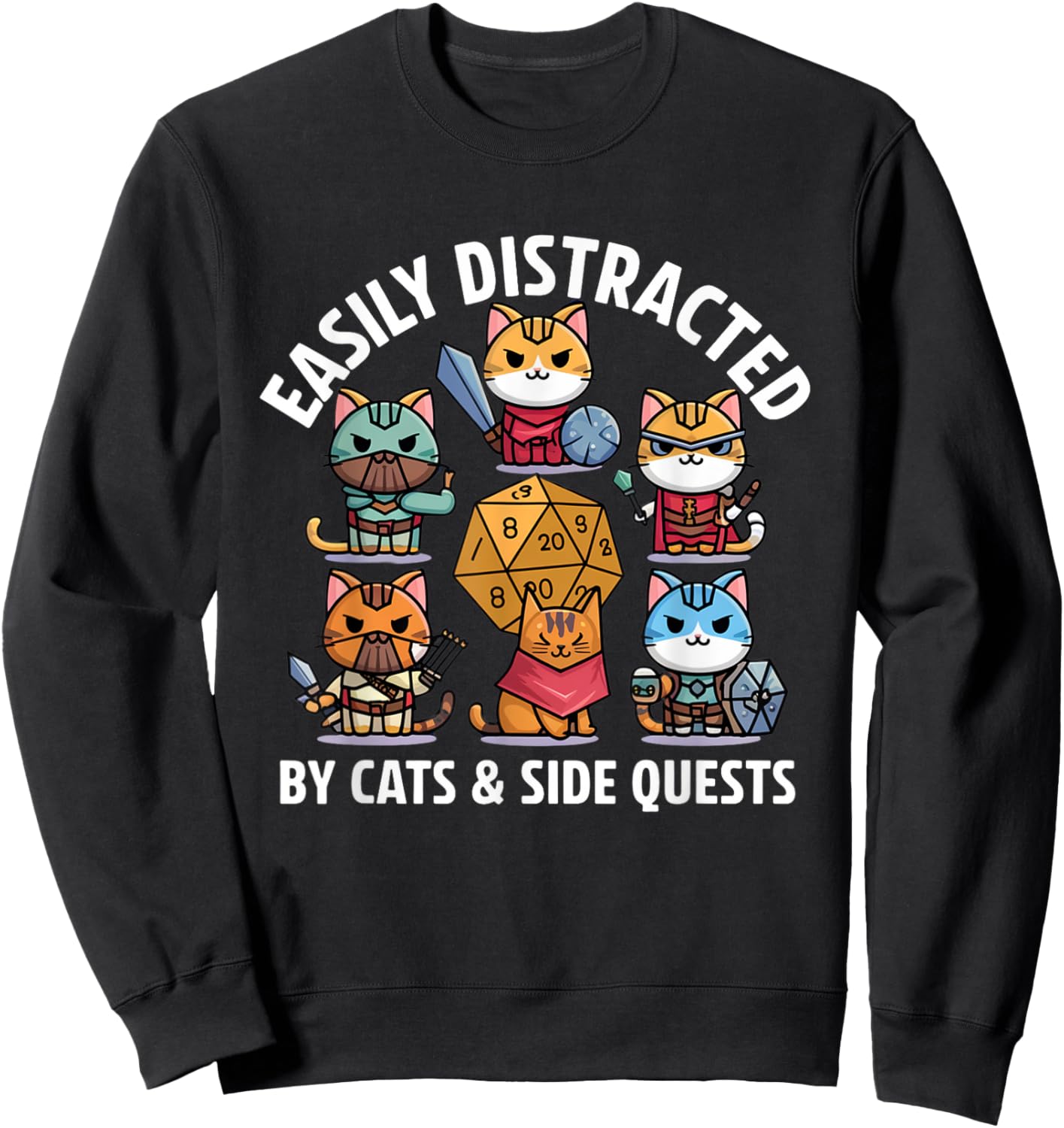 Easily Distracted By Cats and Side Quests Sweatshirt - Sweatshirt | Black