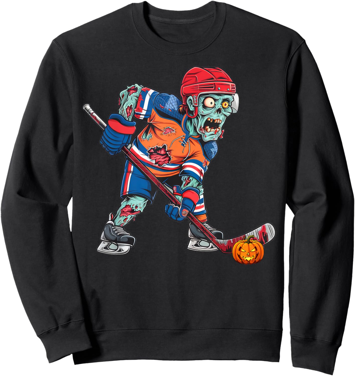 Zombie Ice Hockey Player Fun Halloween Costume Scary Creepy Sweatshirt - Sweatshirt | Black