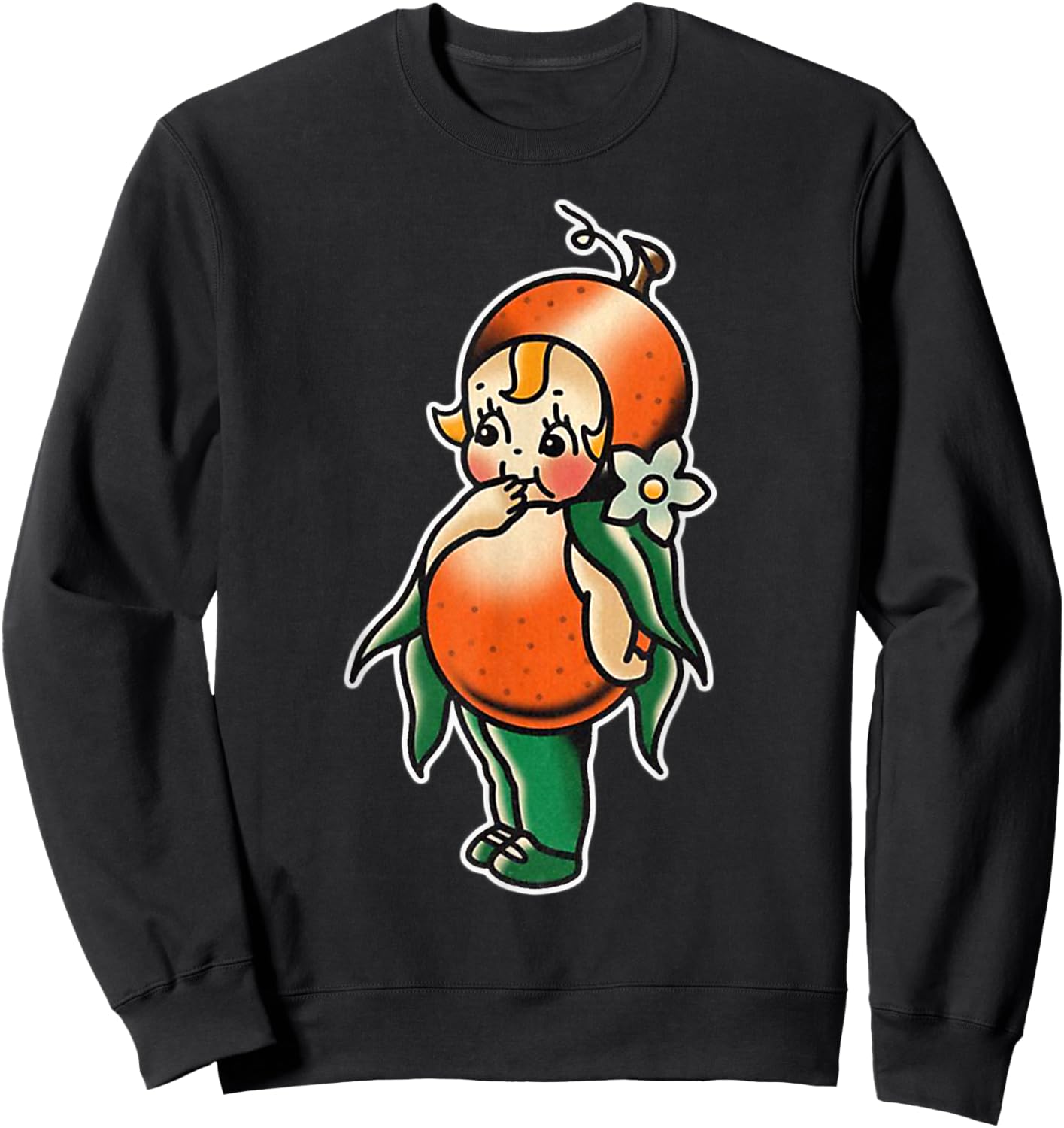 Urban Empyre Kewpie Baby Orange Fruit Traditional Tattoo Flash , Small, Black Sweatshirt - Sweatshirt | Black