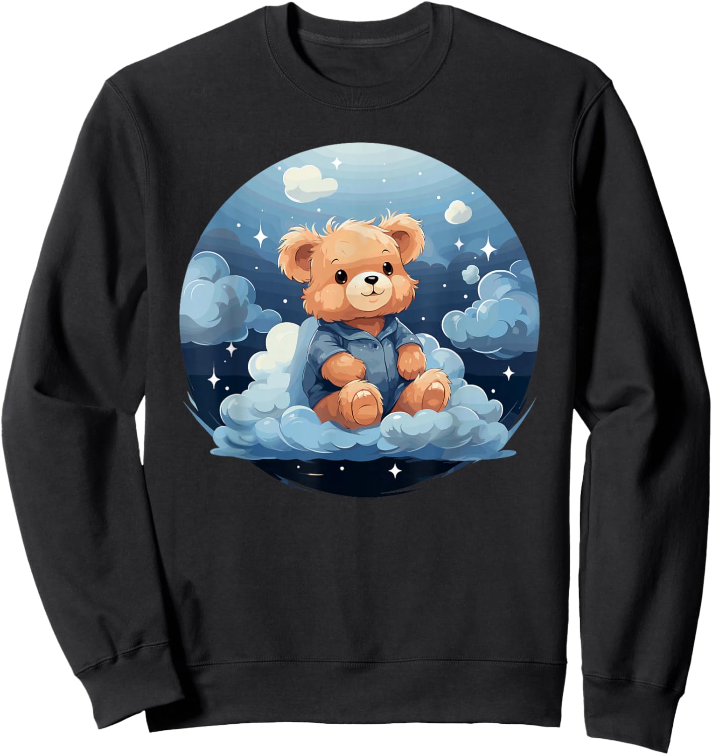 Cute Teddy Bear In Clouds With Stars Sweatshirt - Sweatshirt | Black