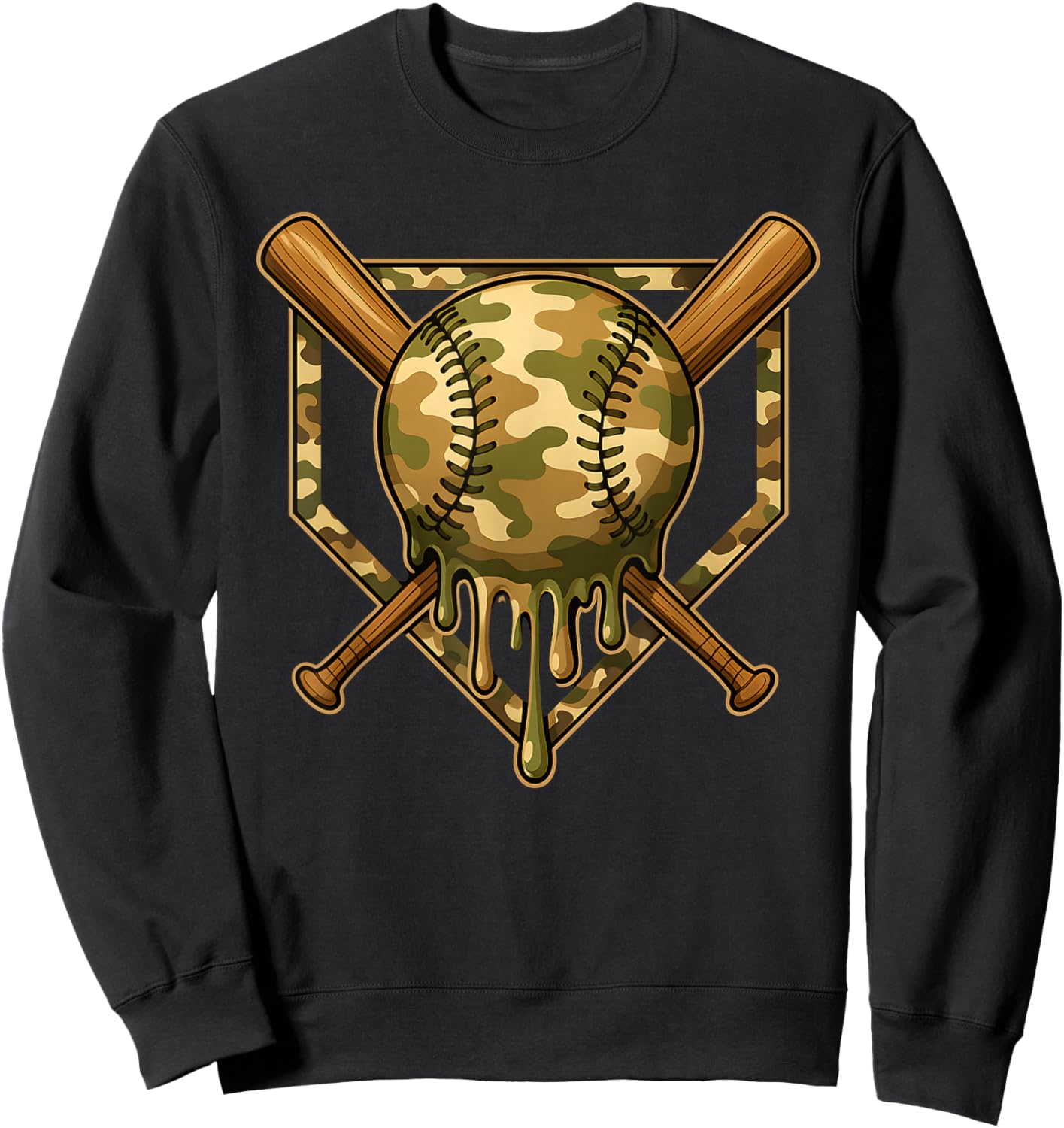 Camo Softball Dripping Military Camouflage Softball Player Sweatshirt - Sweatshirt | Black