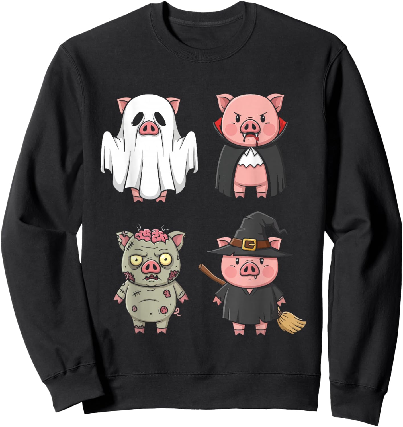 Pig Spooky Witch Boo Zombie Cute Pig Halloween Boys & Girls Sweatshirt - Sweatshirt | Black