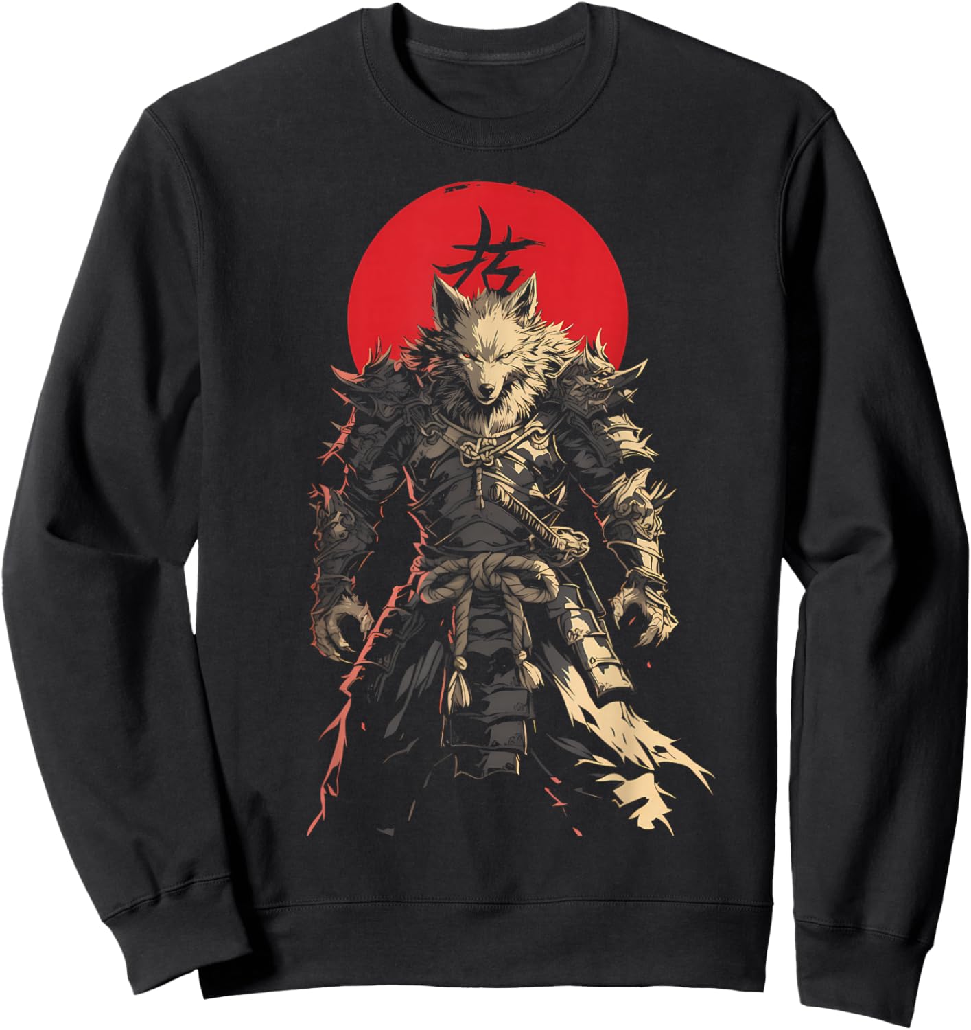 Japanese Samurai Wolf Kanji Samurai Warrior Wolf Sweatshirt - Sweatshirt | Black