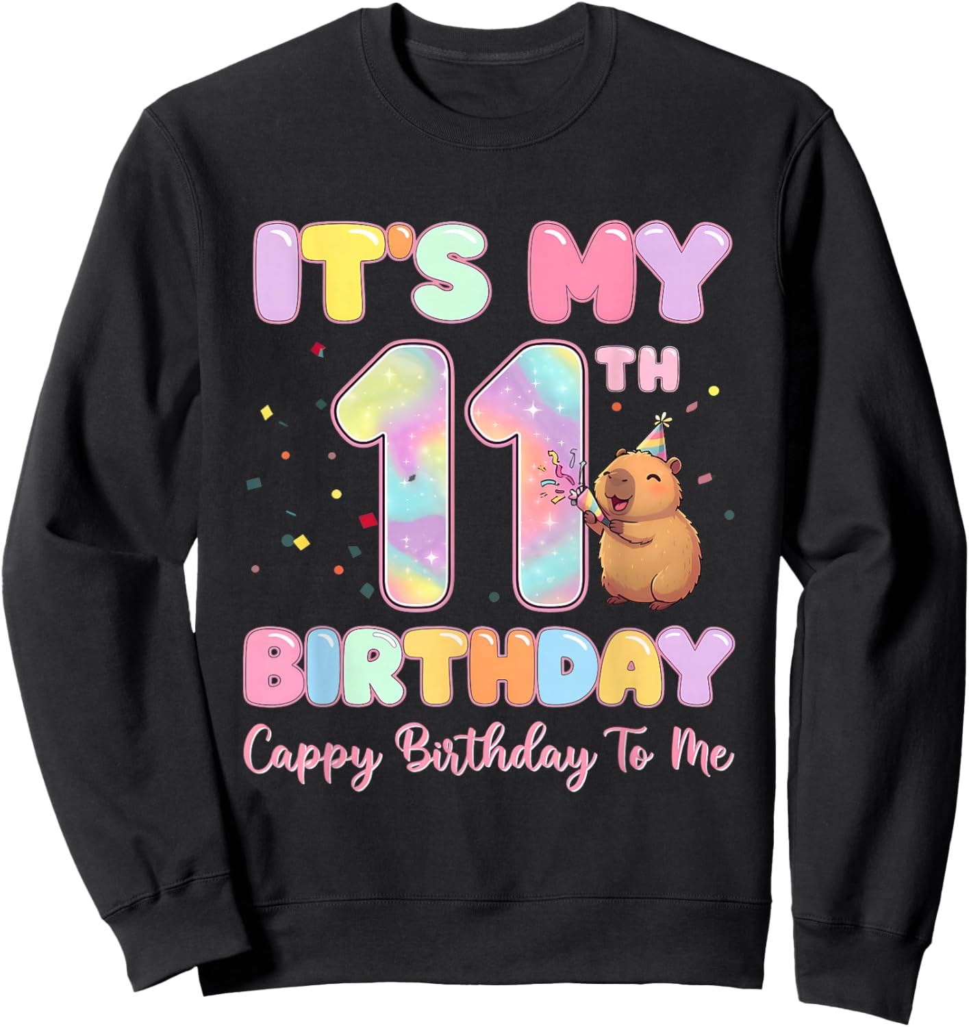 It's My 11th Birthday Cappy Birthday to Me Capybaras Groovy Sweatshirt - Sweatshirt | Black
