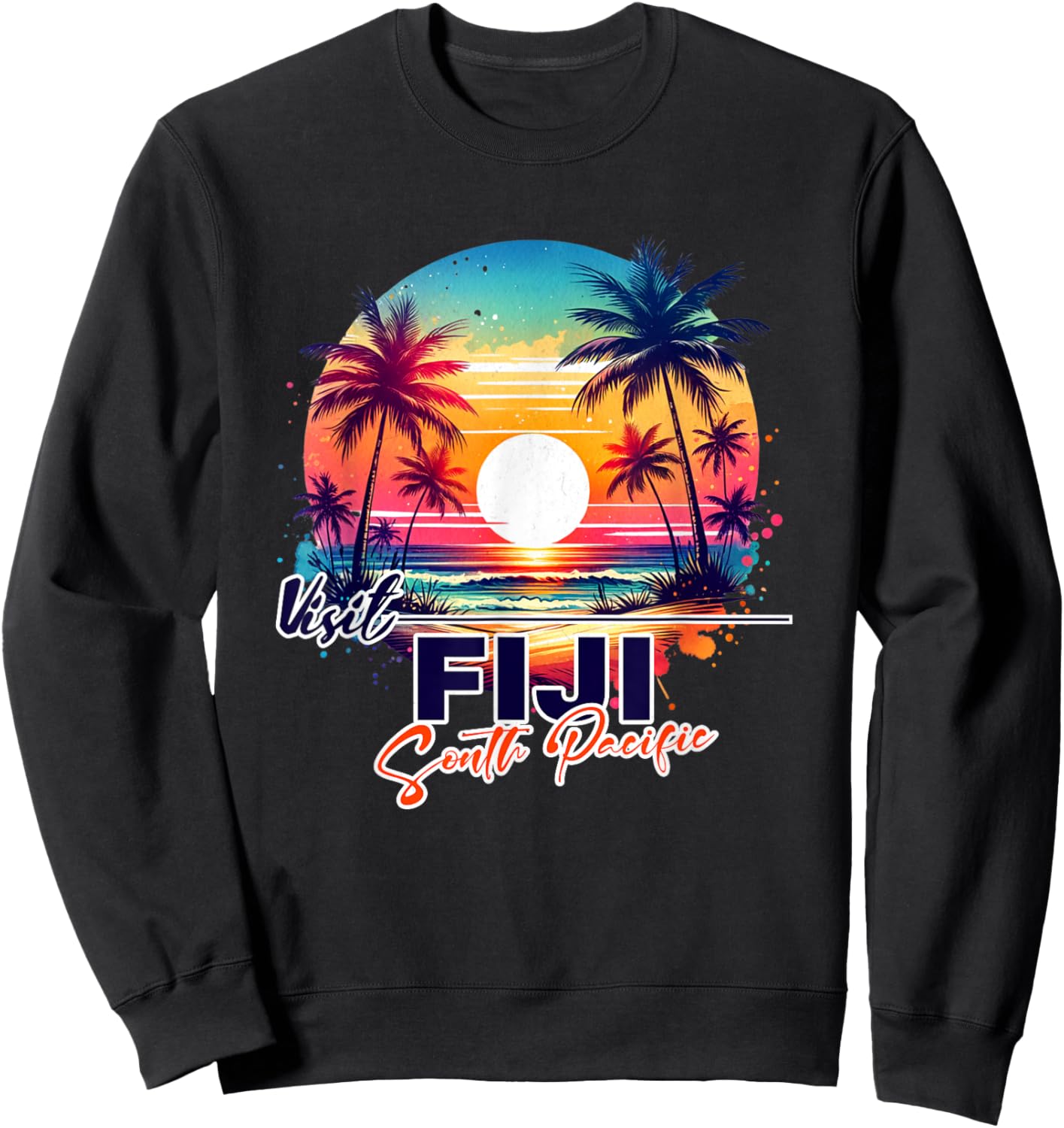 Fiji Sunset Beach Palm Tree Trip Souvenir Sweatshirt - Sweatshirt | Black