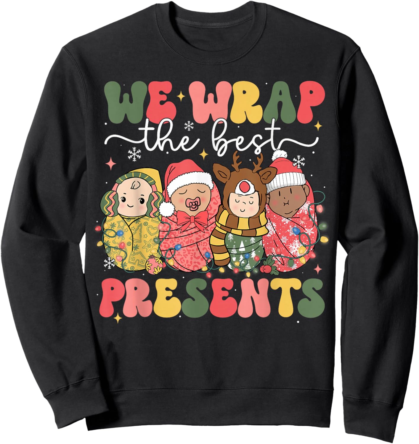 Christmas Labor & Delivery Nurse Lat - Adults, Black, Small, Short Sleeve, Cotton Blend, , Themed Novelty, Holiday, L&D Nurse, Christmas Lovers, Labor & Delivery Staff Sweatshirt - Sweatshirt | Black
