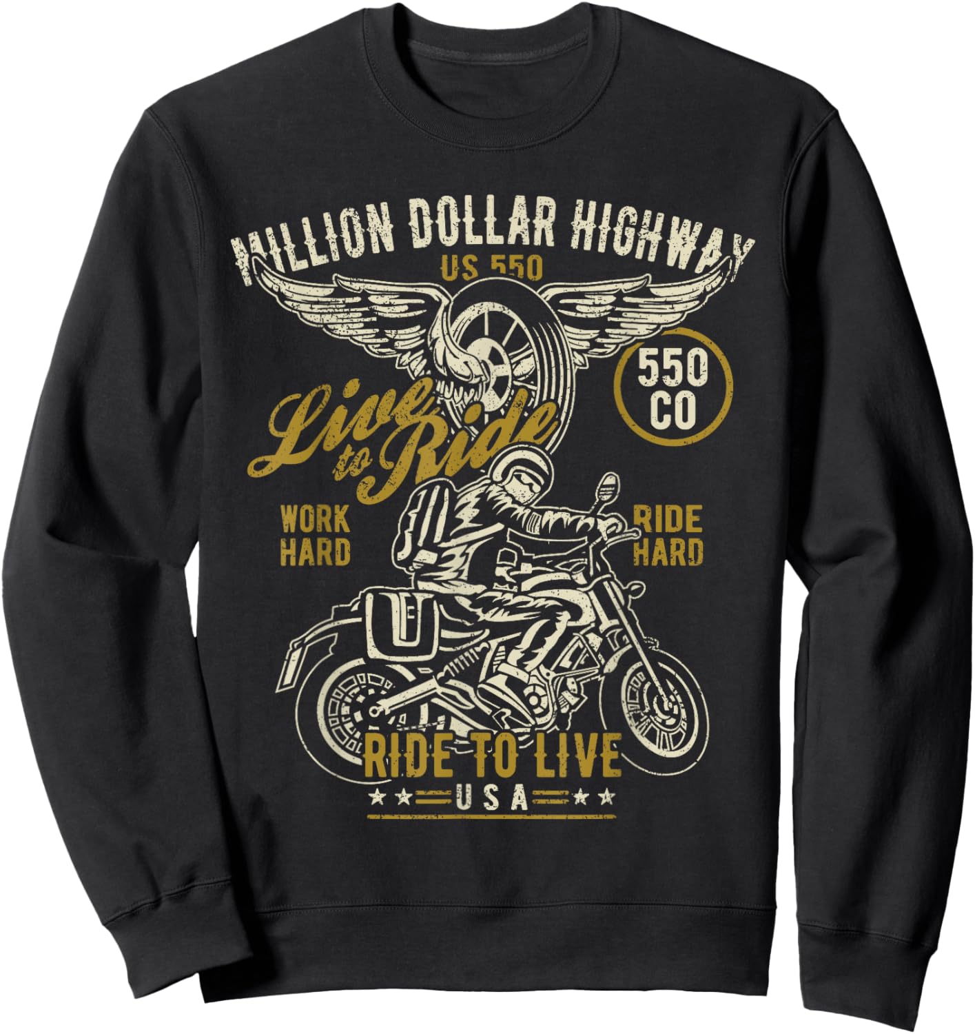 Million Dollar Highway HWY 550 CO USA Motorcycle Design Sweatshirt - Sweatshirt | Black