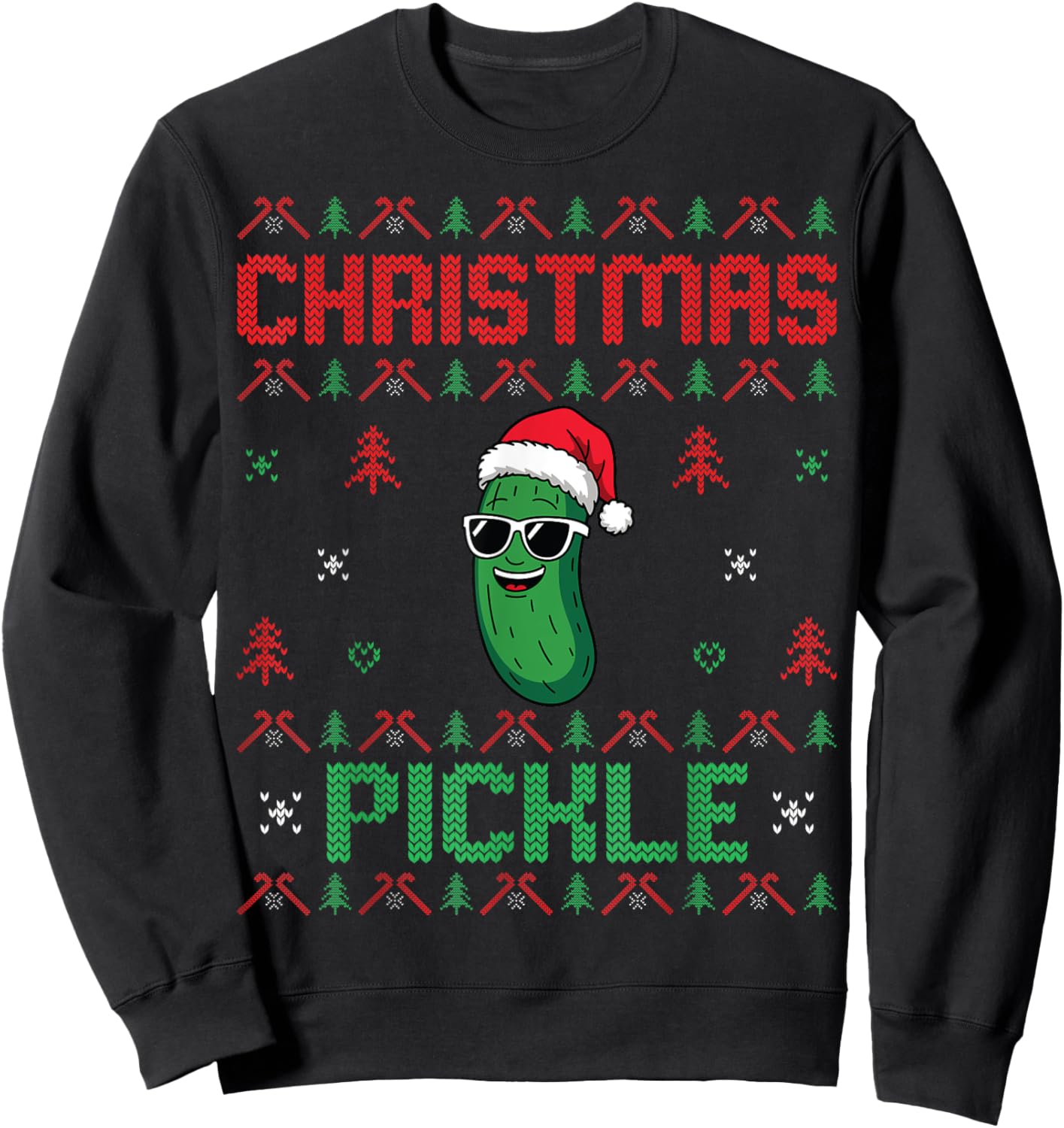 Pickle Wearing Santa Hat Xmas Party - Ugly Christmas Pickle Sweatshirt - Sweatshirt | Black