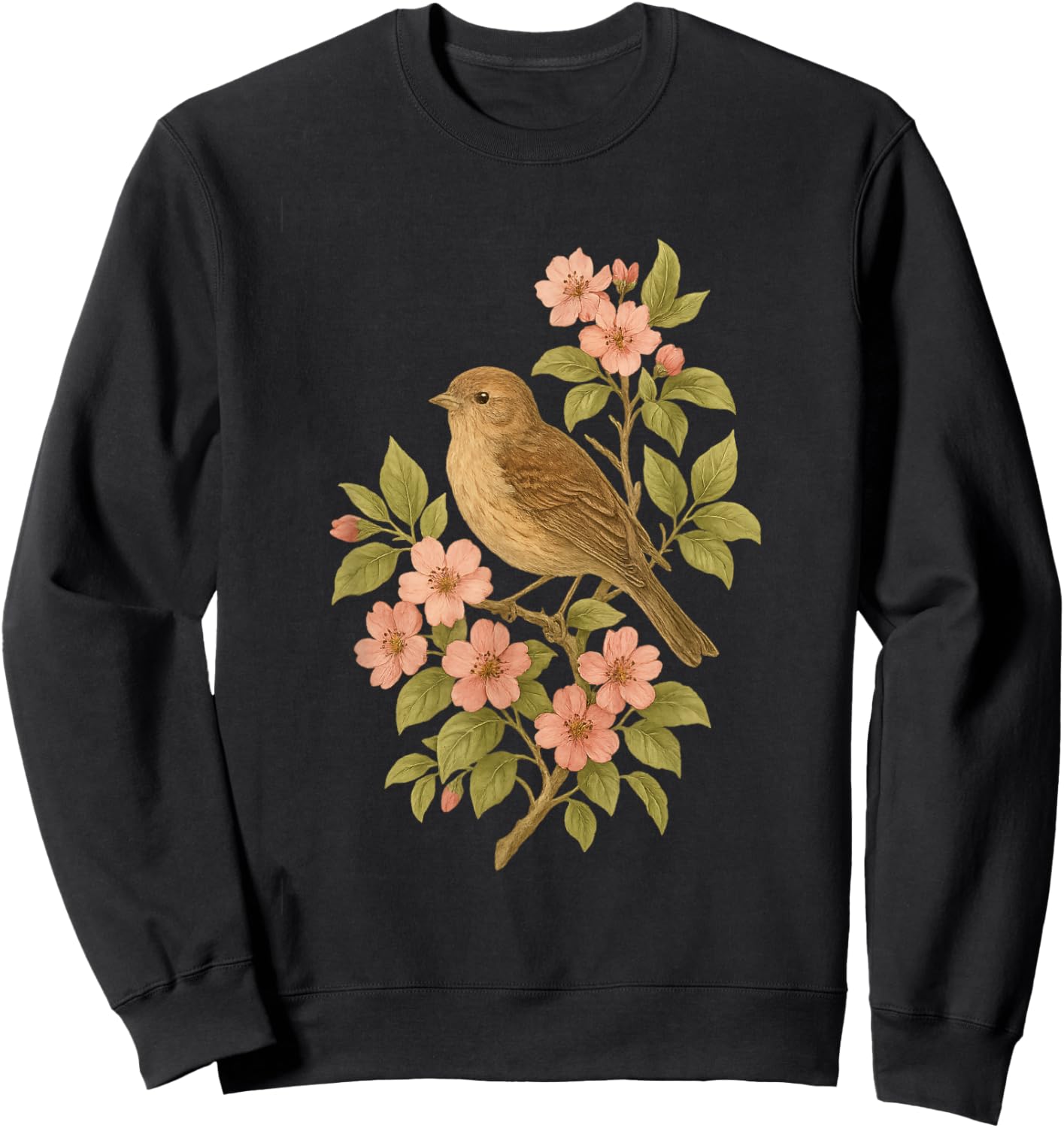 Vintage Songbird Blossoms Botanical Birds Lovers Flowers Sweatshirt - Sweatshirt | Black