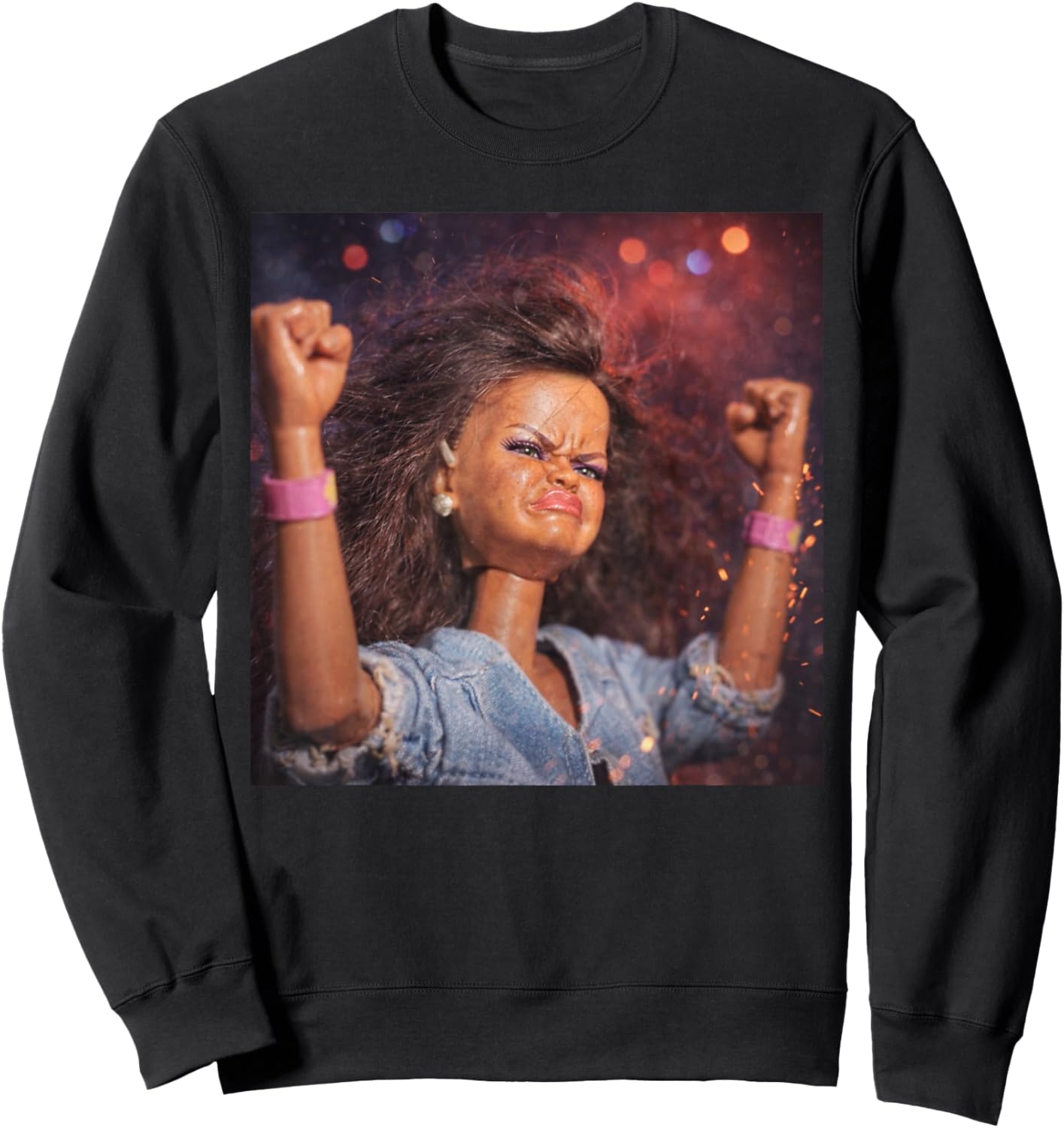 Funny Party Doll Meme Doll Face Meme Reaction Gen Z Brainrot Sweatshirt - Sweatshirt | Black