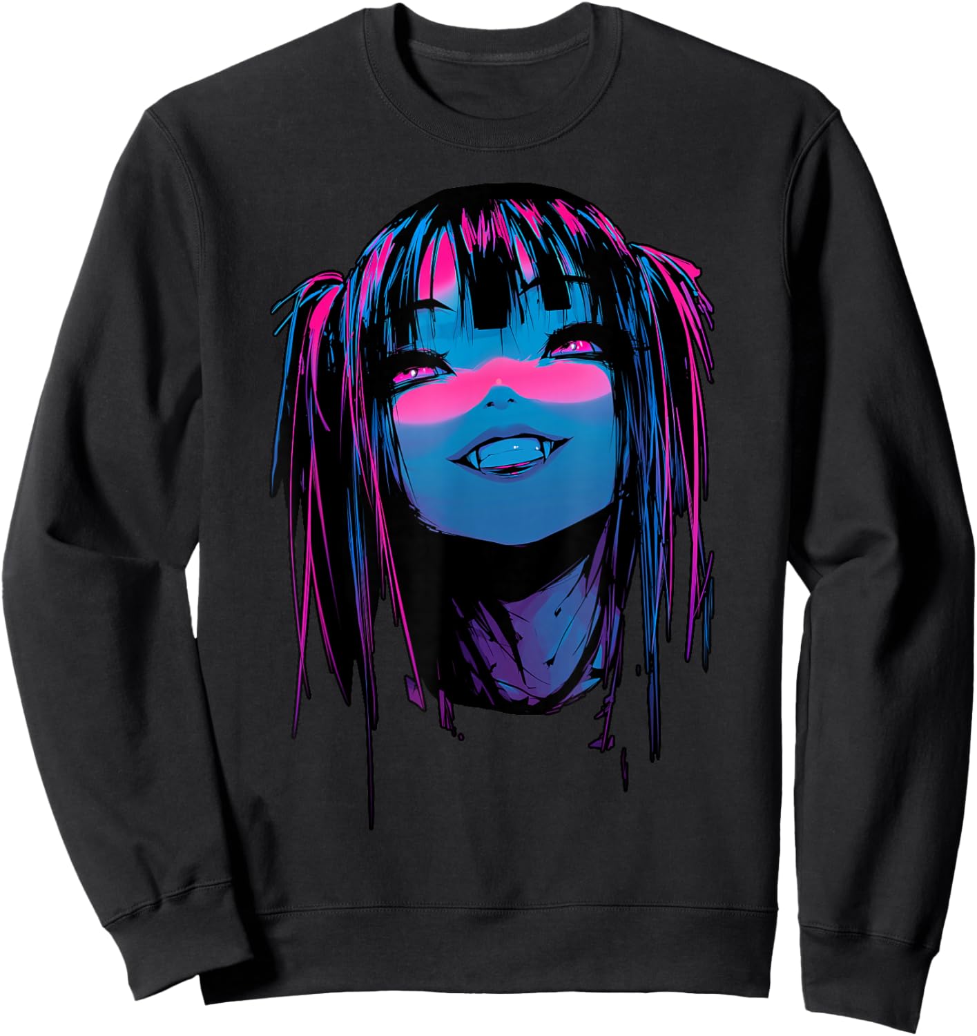 Horror Anime Waifu Girl Japanese Vampire Graphic Sweatshirt - Sweatshirt | Black