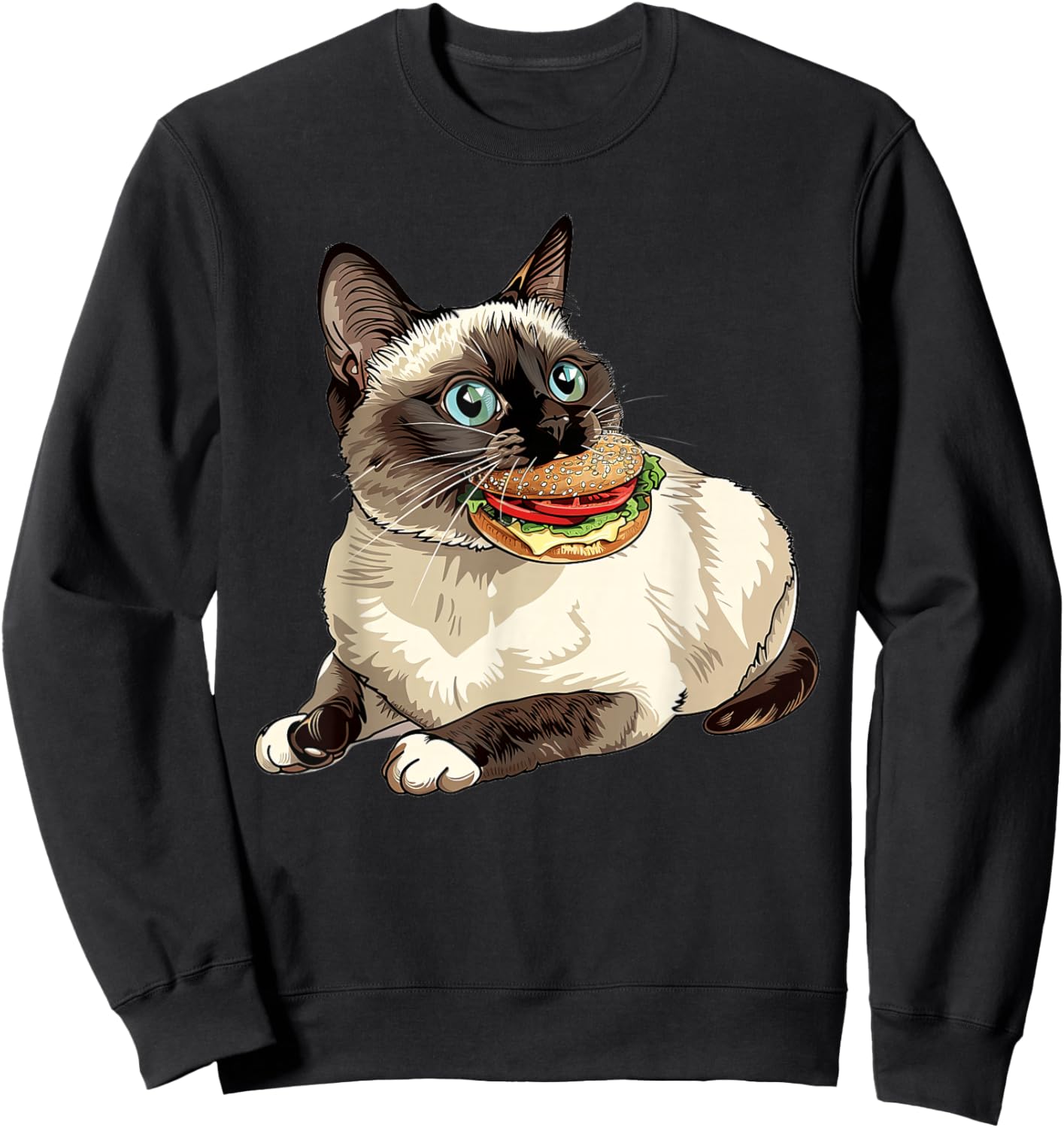 Snowshoe Cat Eating A Hamburger Sweatshirt - Sweatshirt | Black
