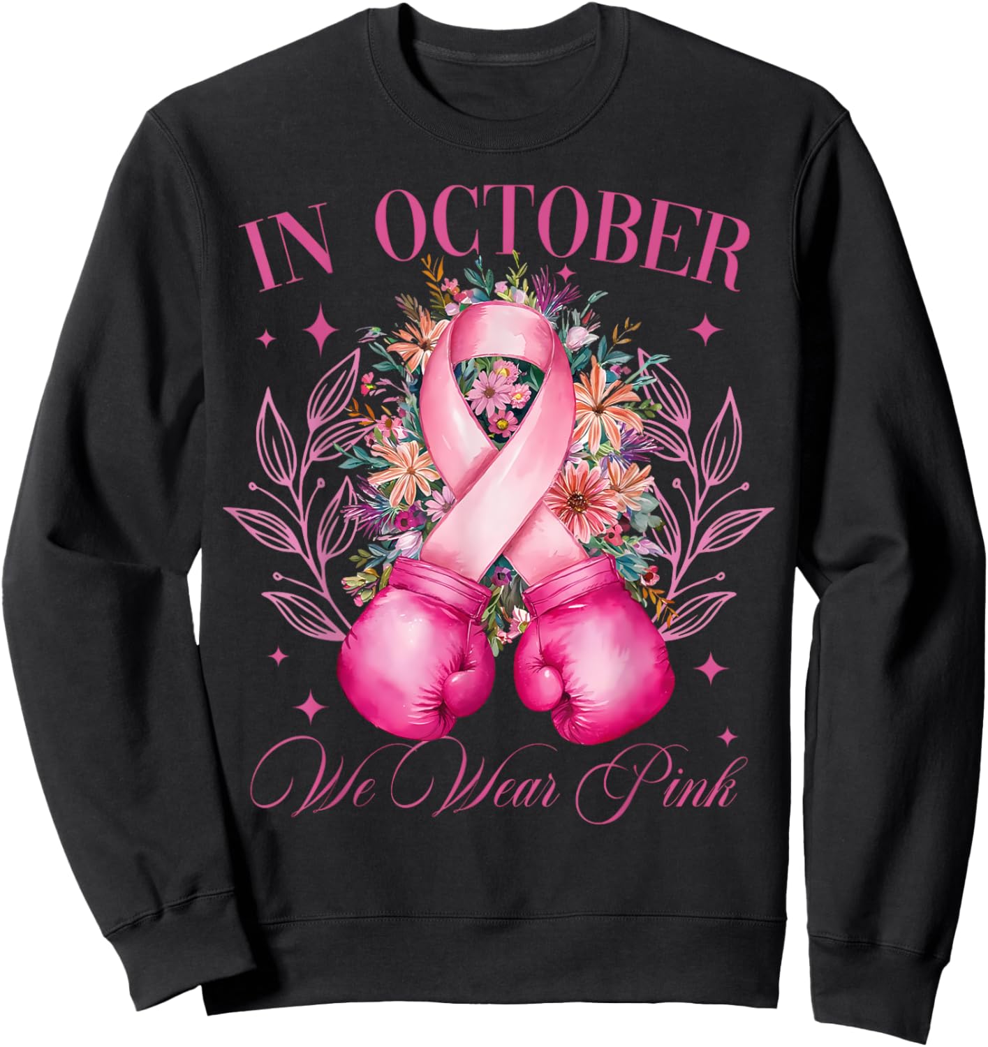 In October We Wear Pink Boxing Ribbon Fighting Sweatshirt - Sweatshirt | Black