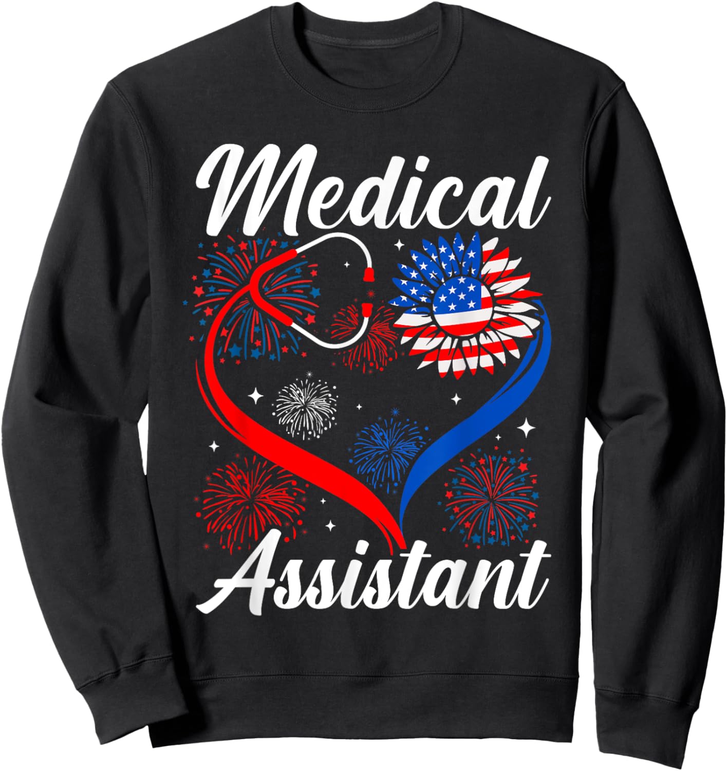 Medical Assistant Sunflower American Flag 4th Of July Women Kids Men Sweatshirt - Sweatshirt | Black