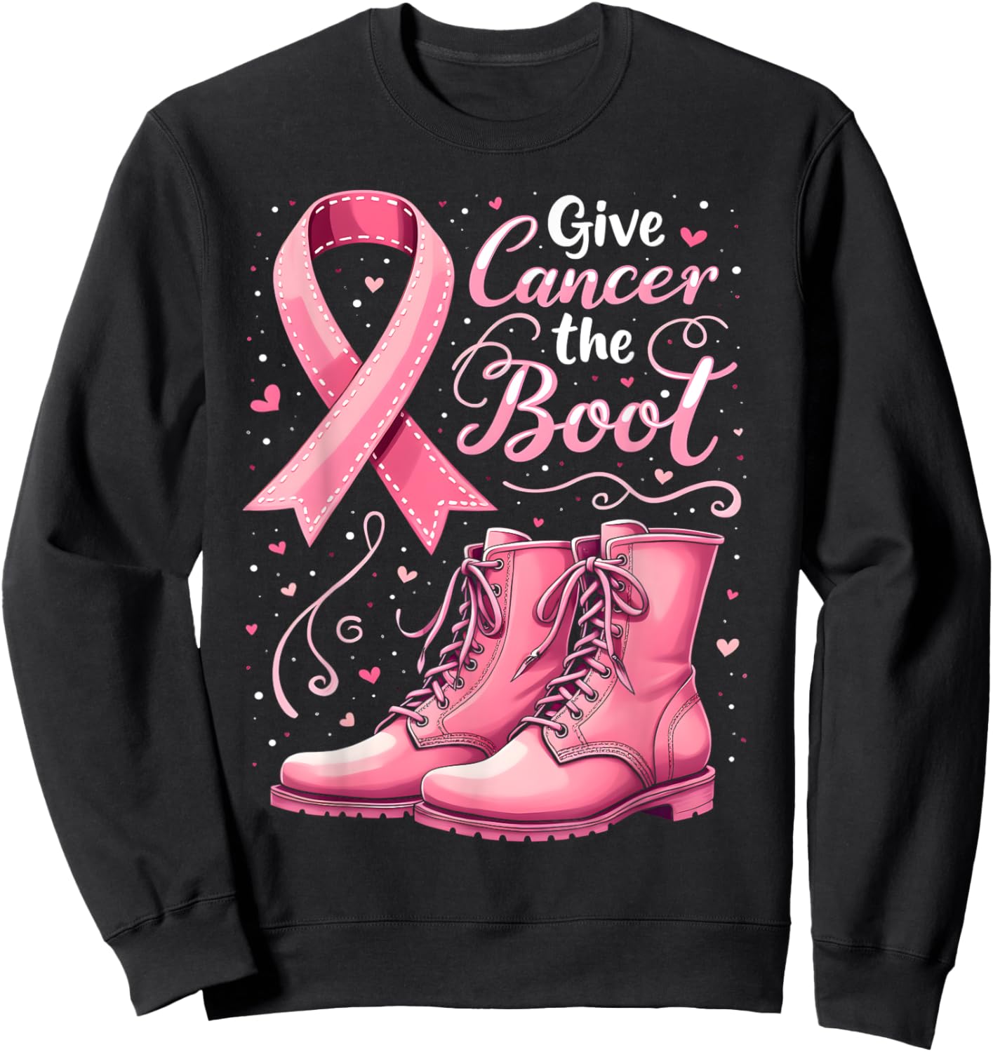 Give Cancer The Boot Breast Cancer Awareness Men Women Kids Sweatshirt - Sweatshirt | Black