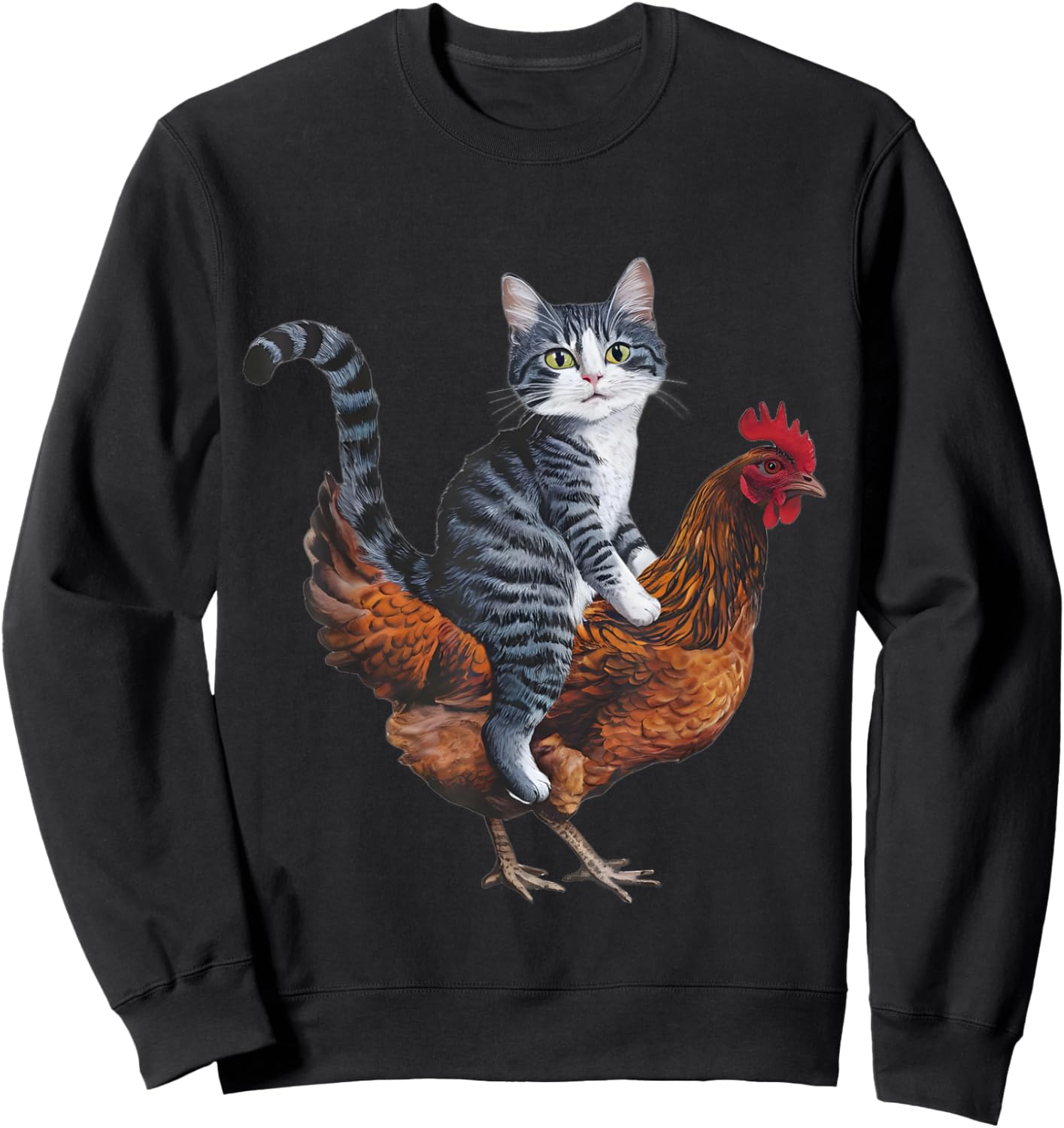 Funny Cat on a Chicken Lover Sweatshirt - Sweatshirt | Black