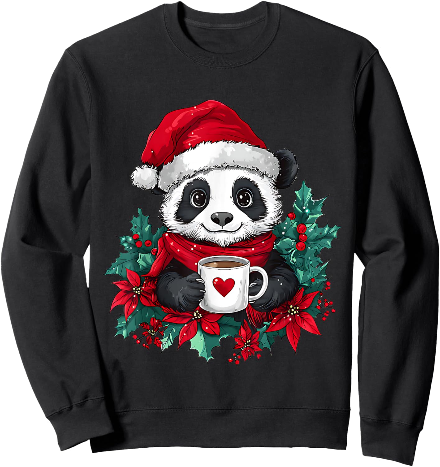 Christmas Panda Santa Coffee Girls Boys Kids Christmas Panda Sweatshirt - Sweatshirt | Black