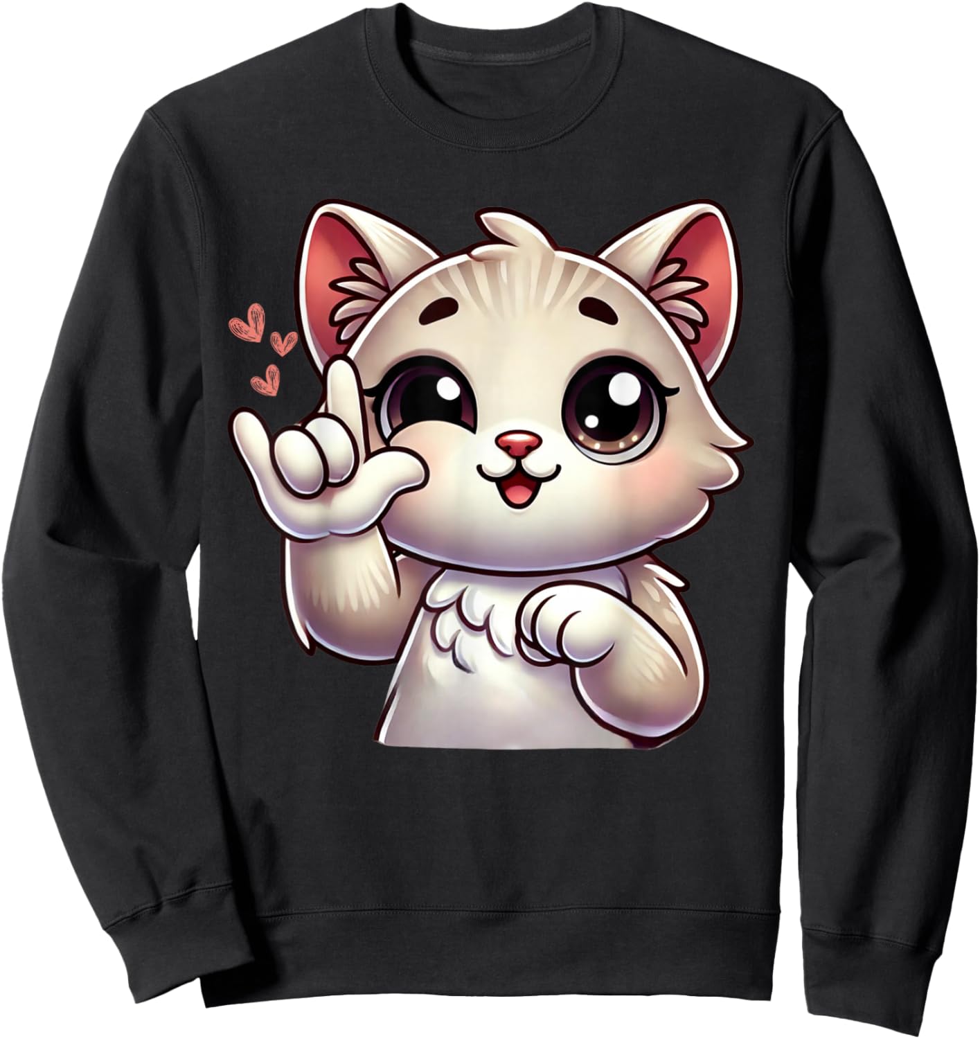 Kitten Cute Cat Making Love You Hand Sign Language ASL Sweatshirt - Sweatshirt | Black