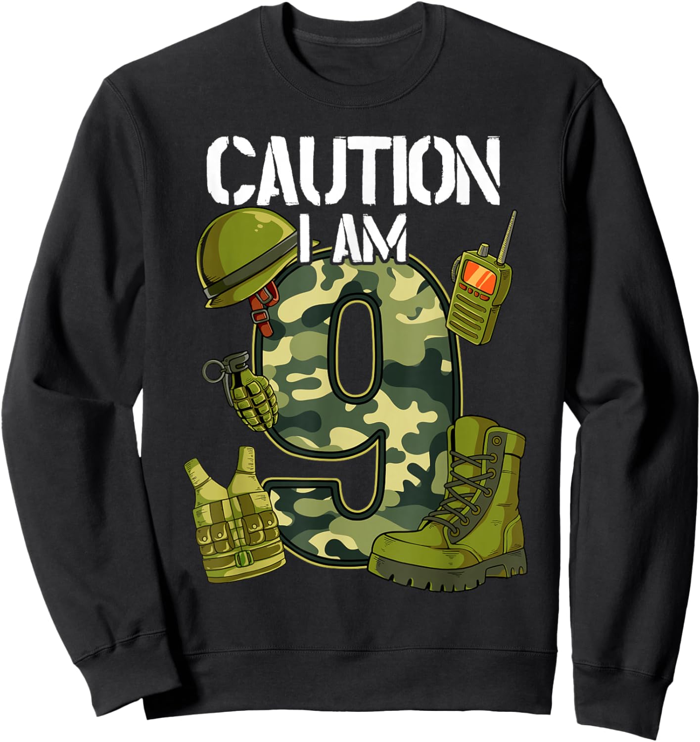 9th Birthday Army Sweatshirt - Sweatshirt | Black