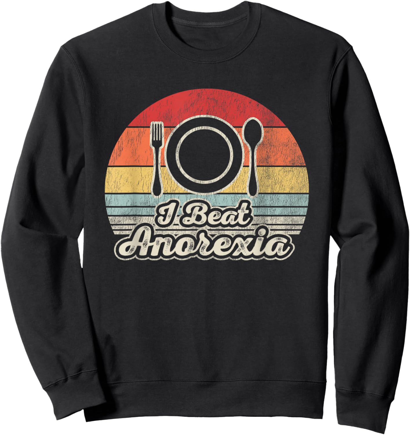 I Beat Anorexia Retro Humor Fork Spoon Sweatshirt - Sweatshirt | Black