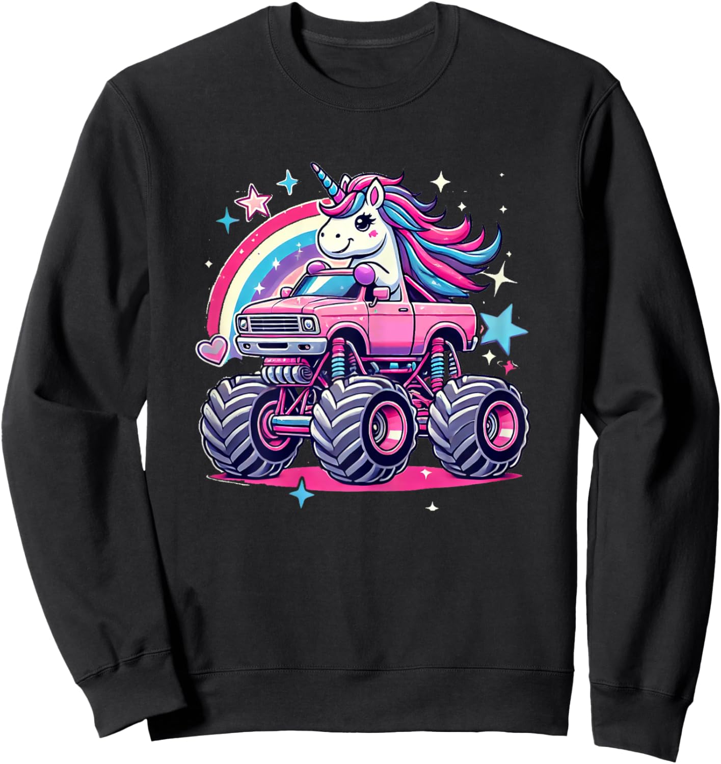 Funny Cute Unicorn Riding A Pink Monster Truck Girls women Sweatshirt - Sweatshirt | Black
